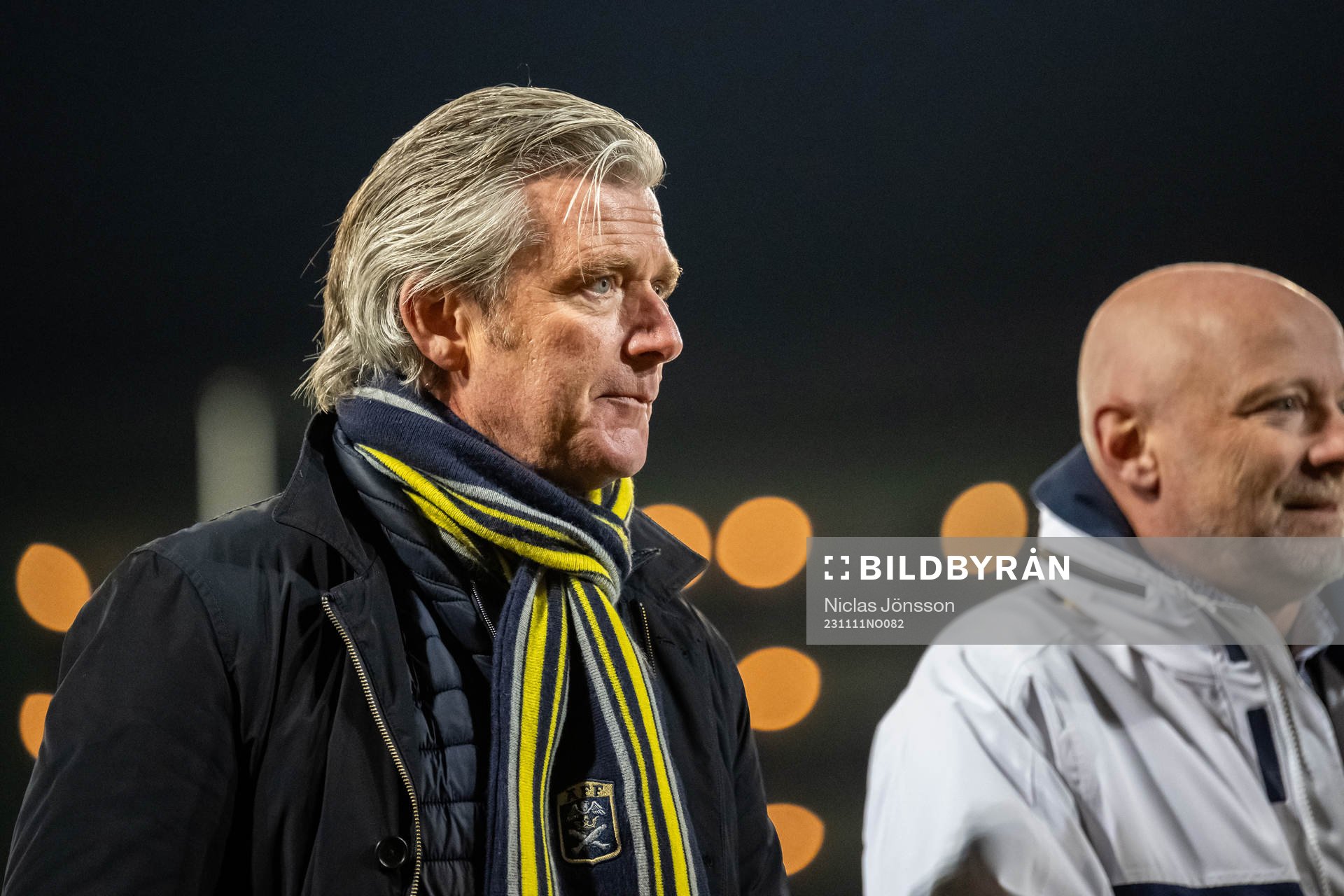 Ängelholms ordförande Mikael Modig efter fotbollsmatchen i Division 1 Södra mellan Ängelholm och Torns IF den 11 november 2023 i Ängelholm.