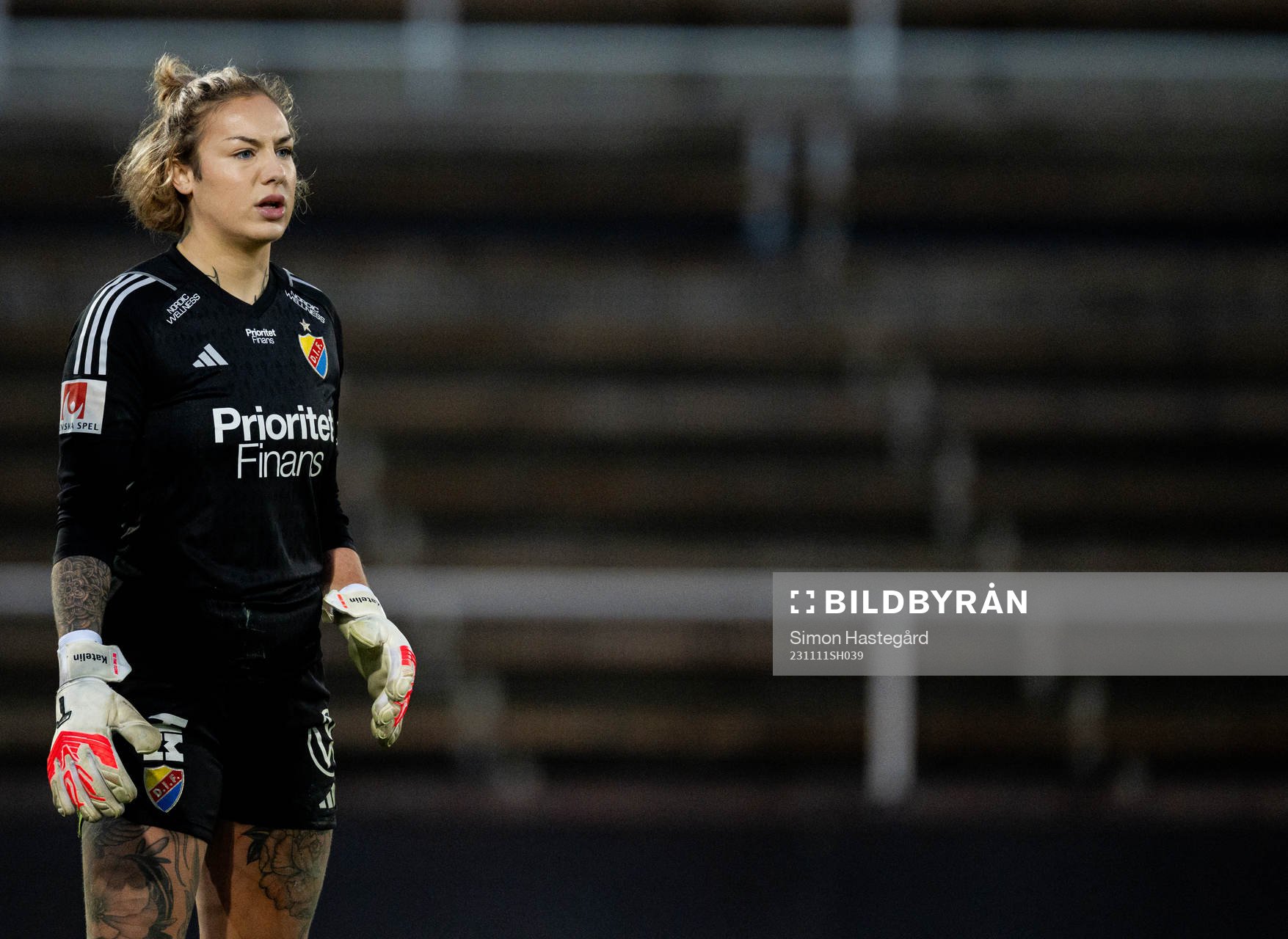 Djurgårdens målvakt Katelin Talbert under fotbollsmatchen i Damallsvenskan mellan Djurgården och IK Uppsala den 11 november 2023 i Stockholm.