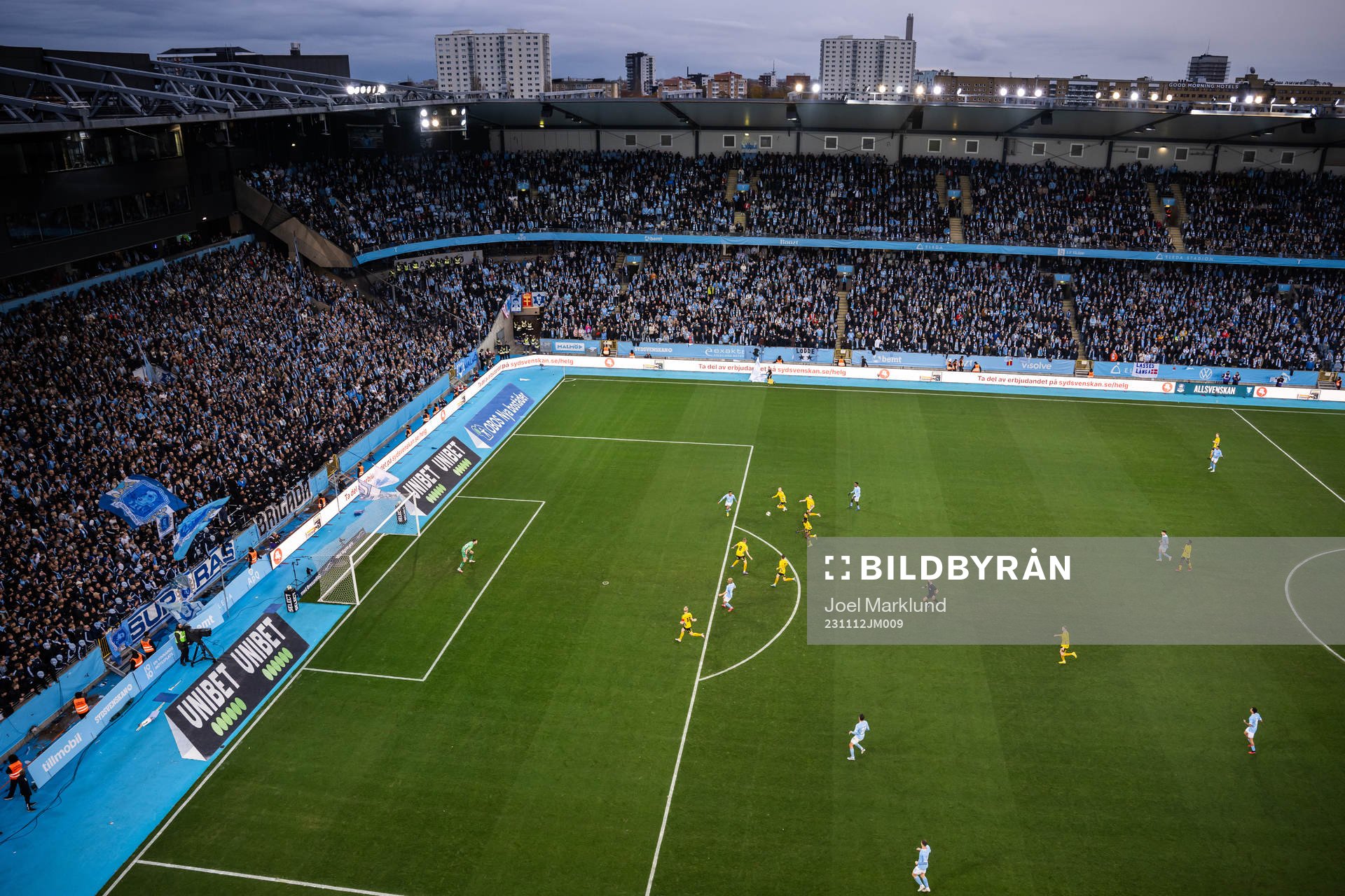 Vy över fotbollsmatchen i Allsvenskan mellan Malmö FF och