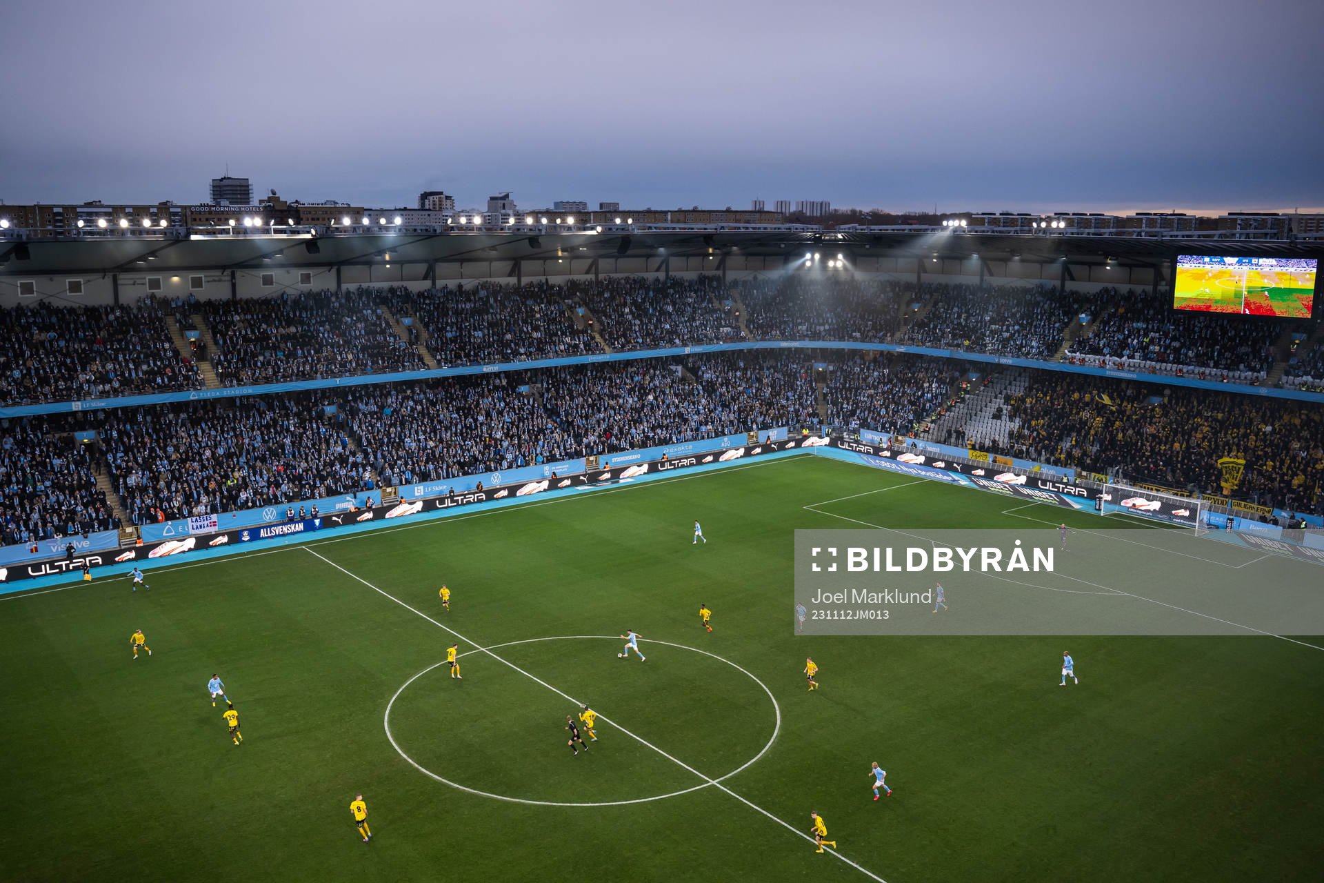 Vy över fotbollsmatchen i Allsvenskan mellan Malmö FF och