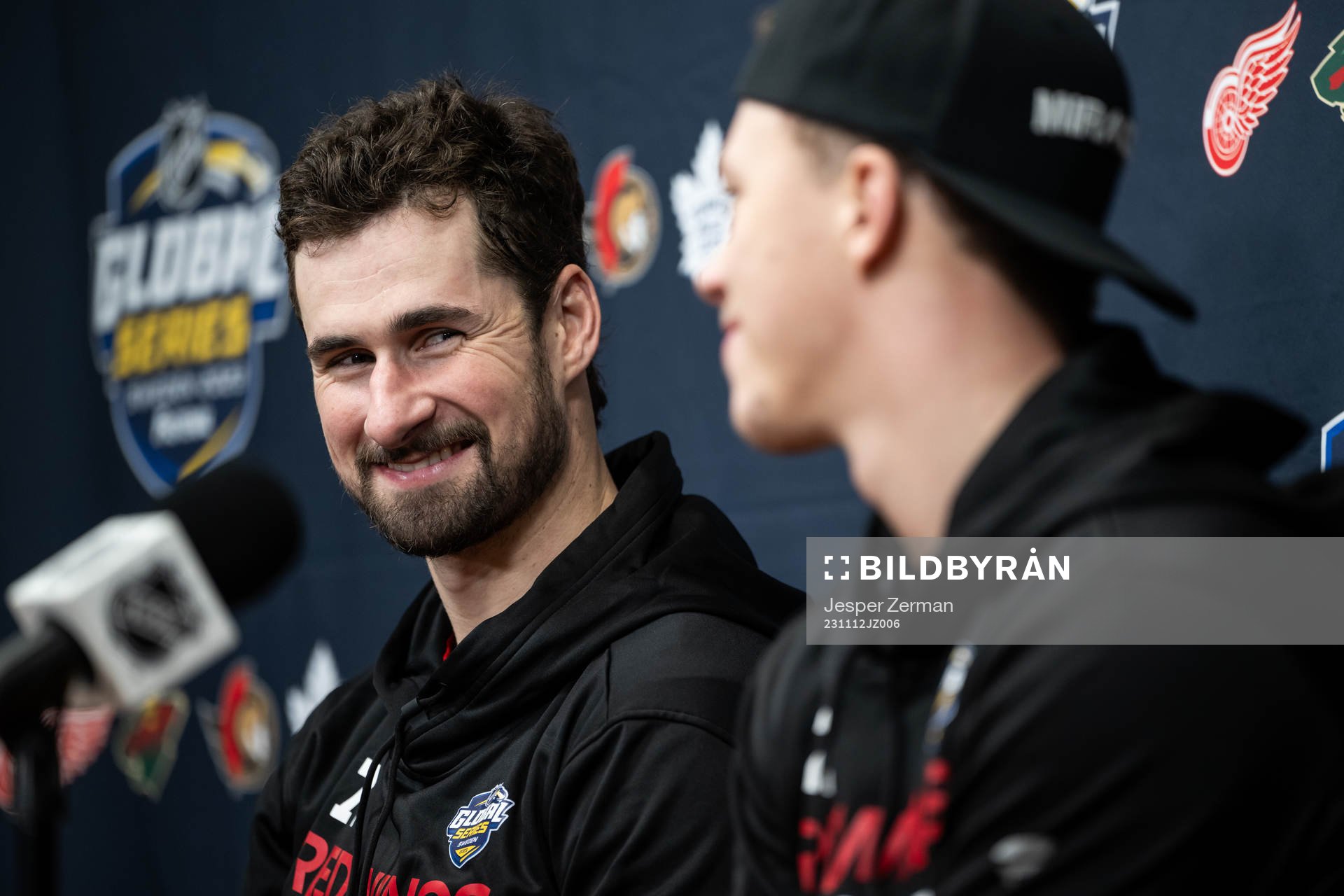 Dylan Larkin and Lucas Raymond of Detroit Red Wings