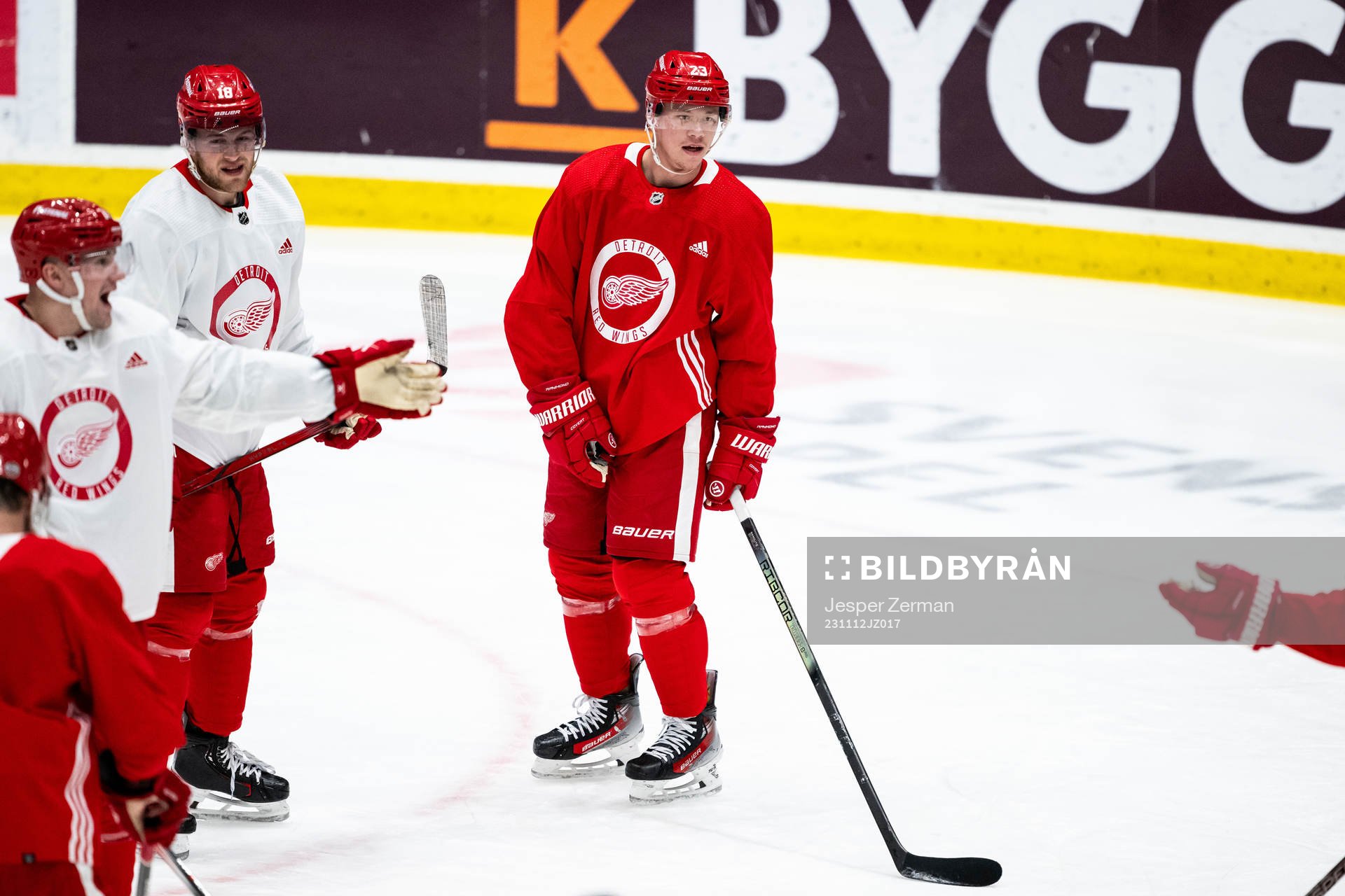 Andrew Copp and Lucas Raymond of Detroit Red Wings