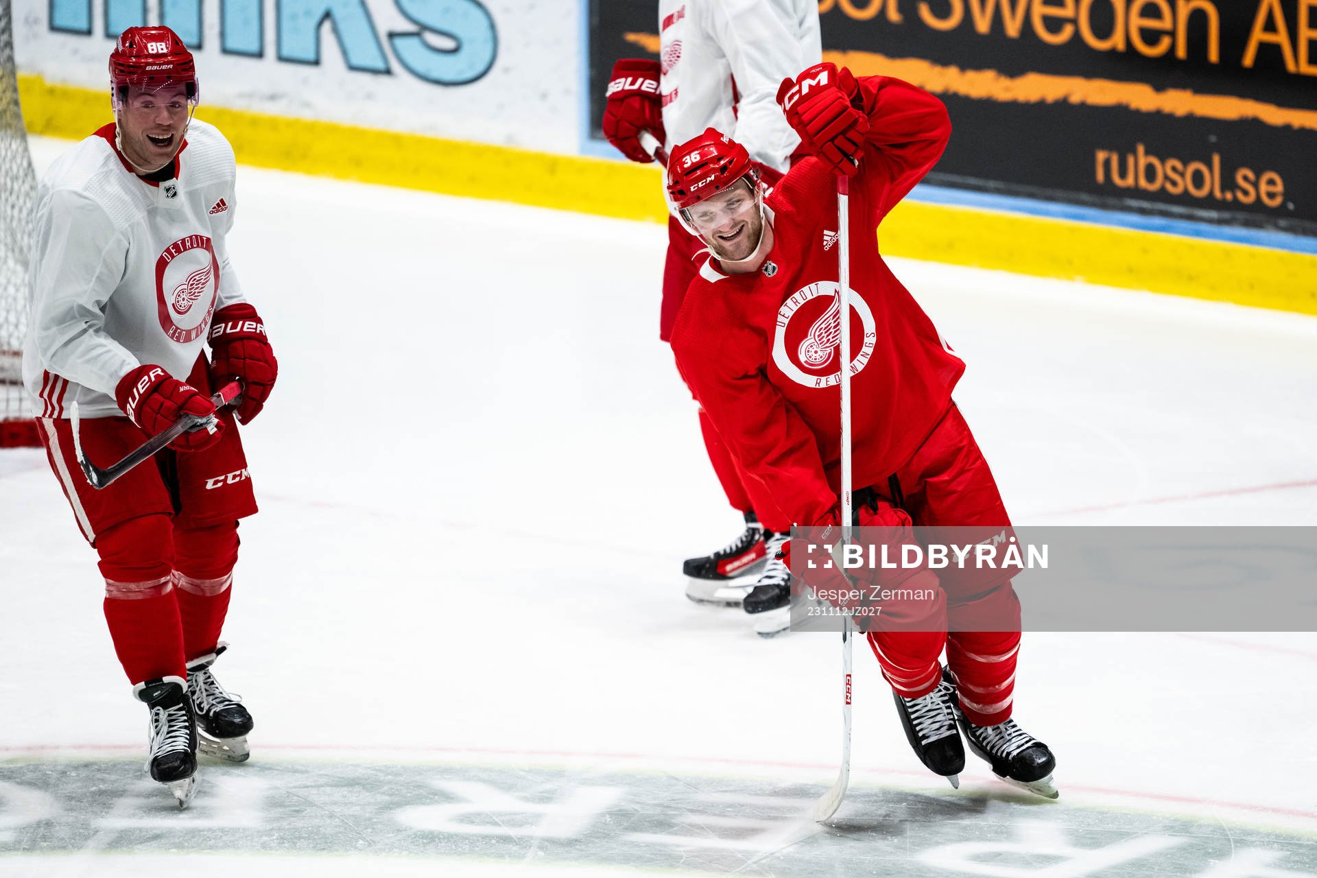 Daniel Sprong and Christian Fischer of Detroit Red Wings