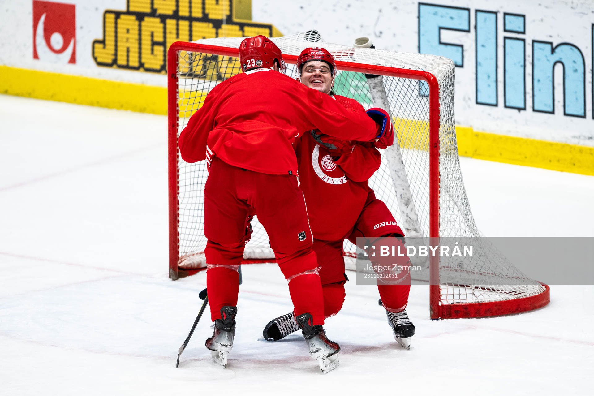 Lucas Raymond and Alex DeBrincat of Detroit Red Wings