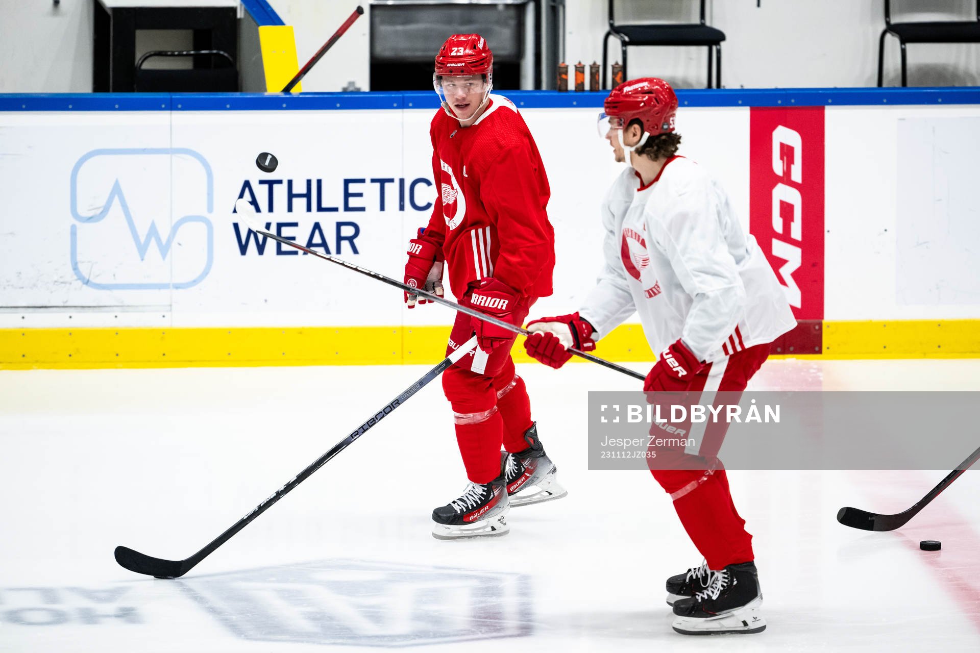 Lucas Raymond and Moritz Seider of Detroit Red Wings