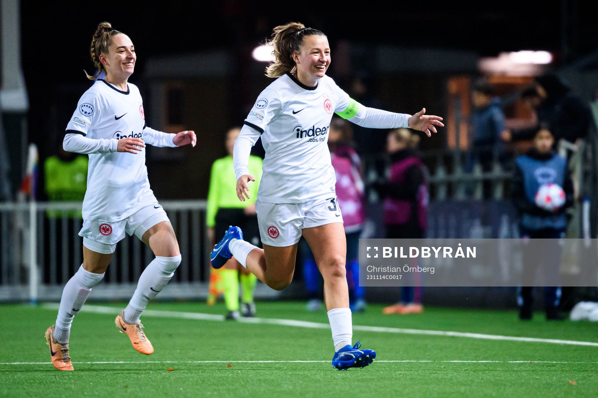 Tanja Pawollek of Eintracht Frankfurt celebrating scoring 0-1 during the UEFA Women's Champions League football match between FC Rosengård and Eintracht Frankfurt on November 14, 2023 in Malmö.