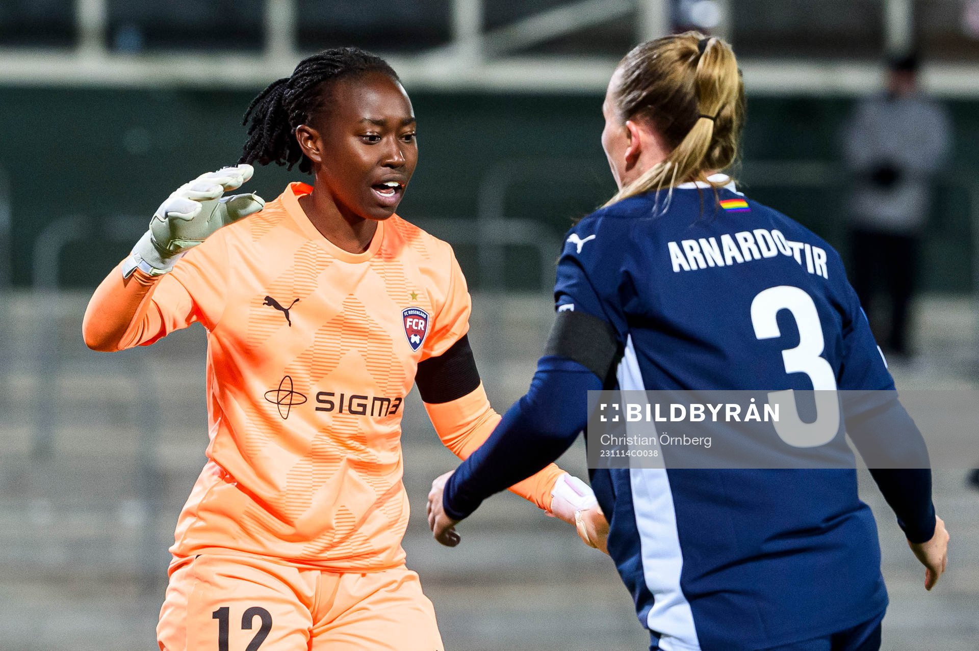 Goalkeeper Angel Mukasa and Gudrun Arnardottir of FC