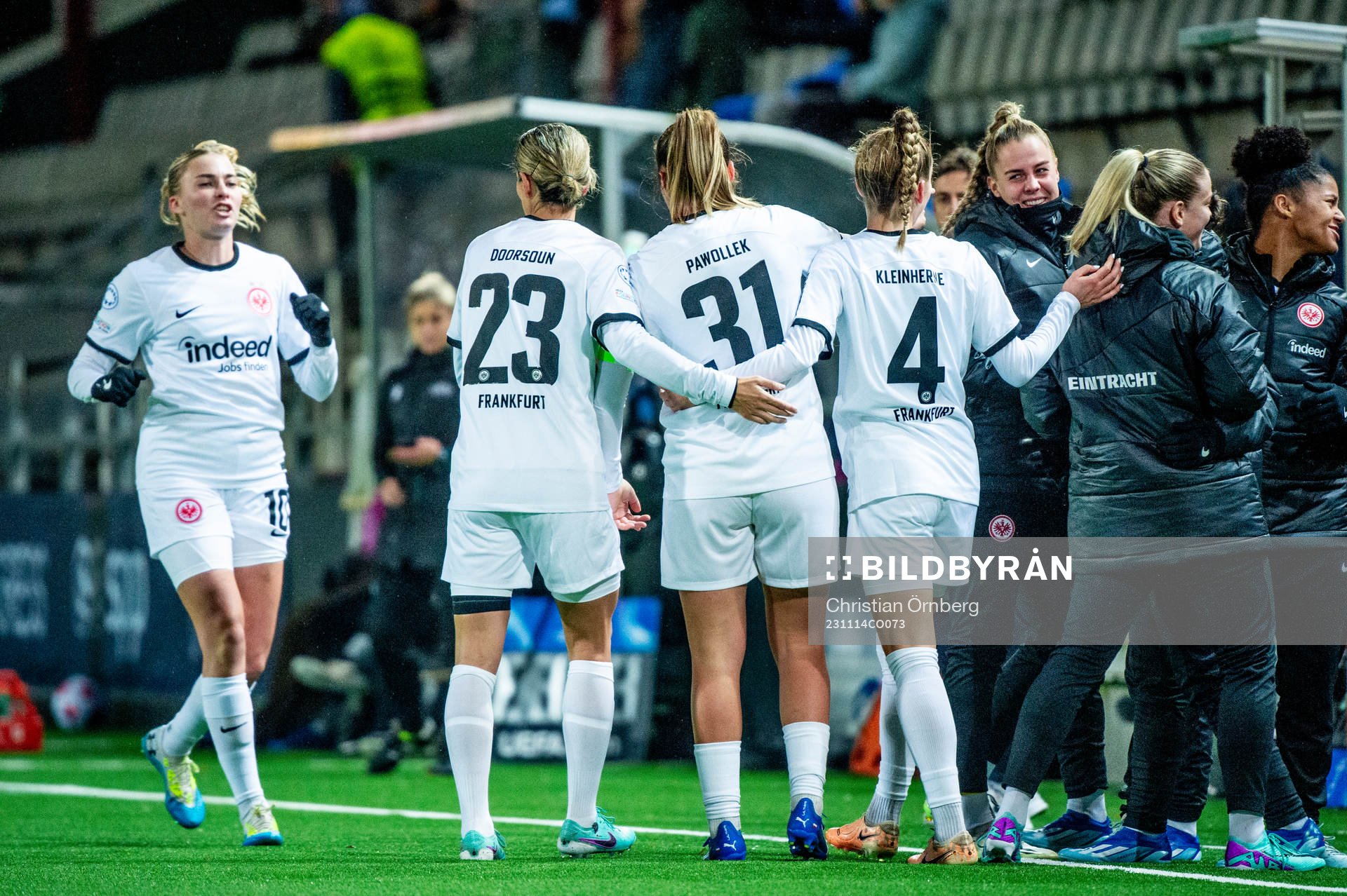 Tanja Pawollek of Eintracht Frankfurt celebrates 1-0 during the UEFA Women's Champions League football match between FC Rosengård and Eintracht Frankfurt on November 14, 2023 in Malmö.