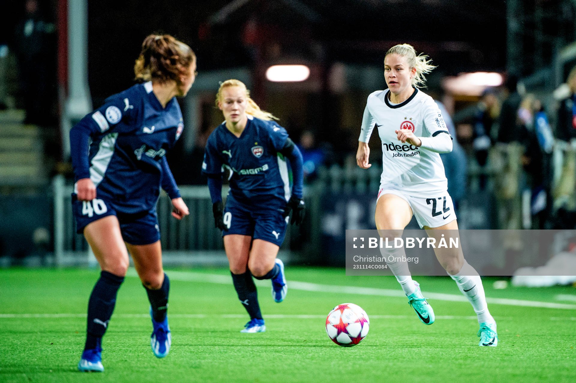 Nadine Riesen of Eintracht Frankfurt during the UEFA Women's Champions League football match between FC Rosengård and Eintracht Frankfurt on November 14, 2023 in Malmö.