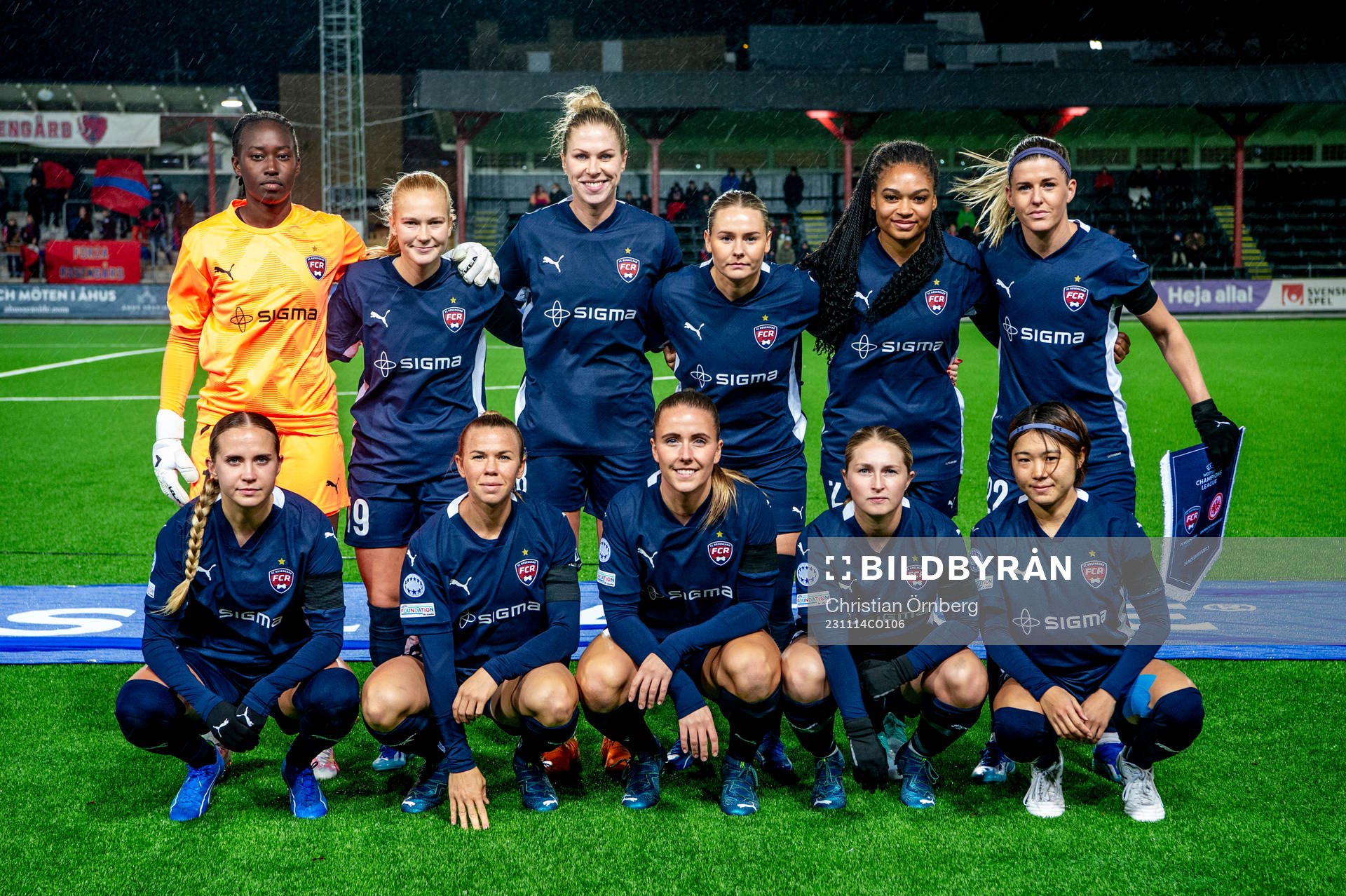 The players of FC Rosengård ahead of the UEFA Women's Champions League football match between FC Rosengård and Eintracht Frankfurt on November 14, 2023 in Malmö.