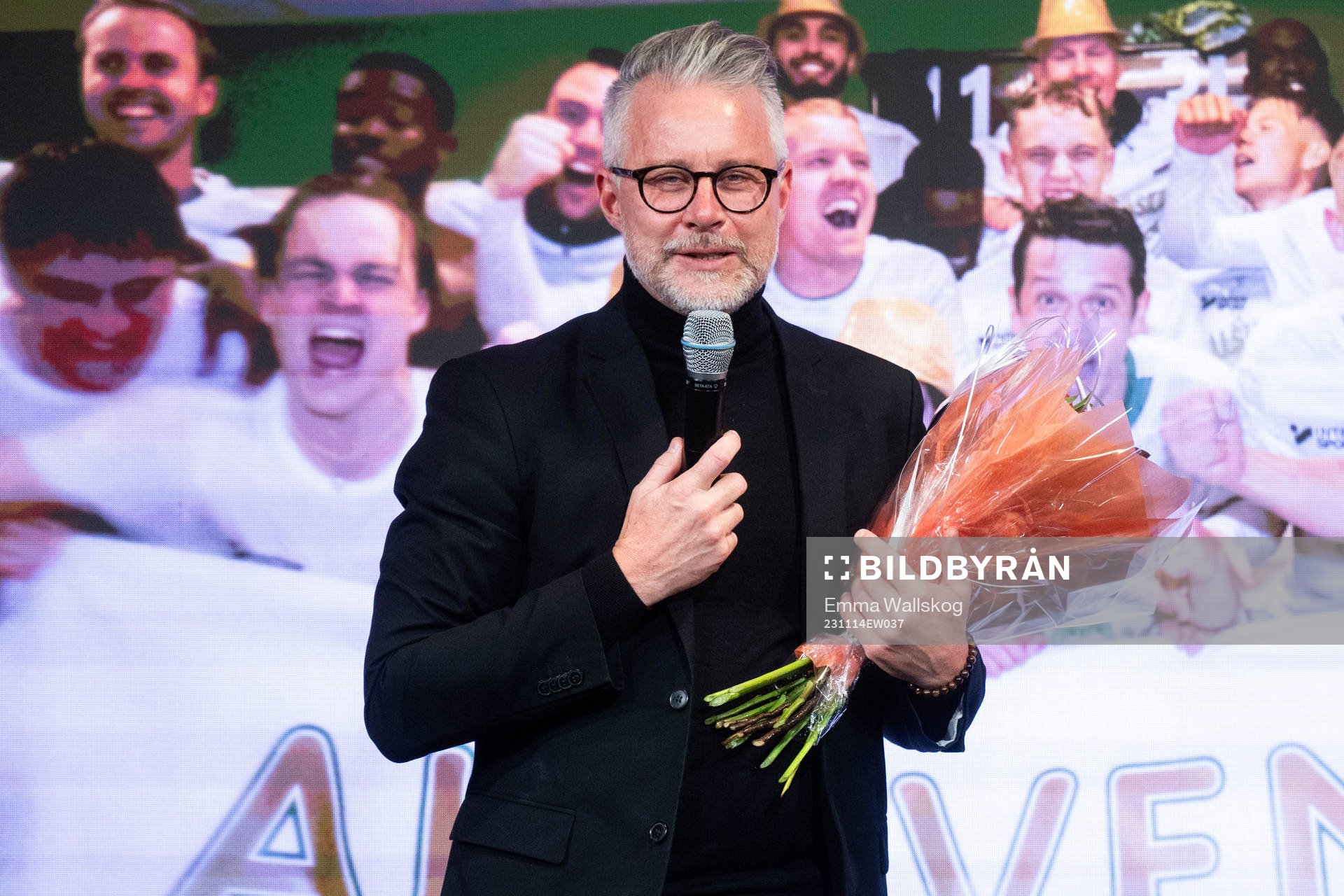 Magnus Breitholtz, Ordförande Västerås SK, hyllas för avancemang till Allsvenskan under Allsvenskans Stora Pris den 14 november 2023 i Stockholm.