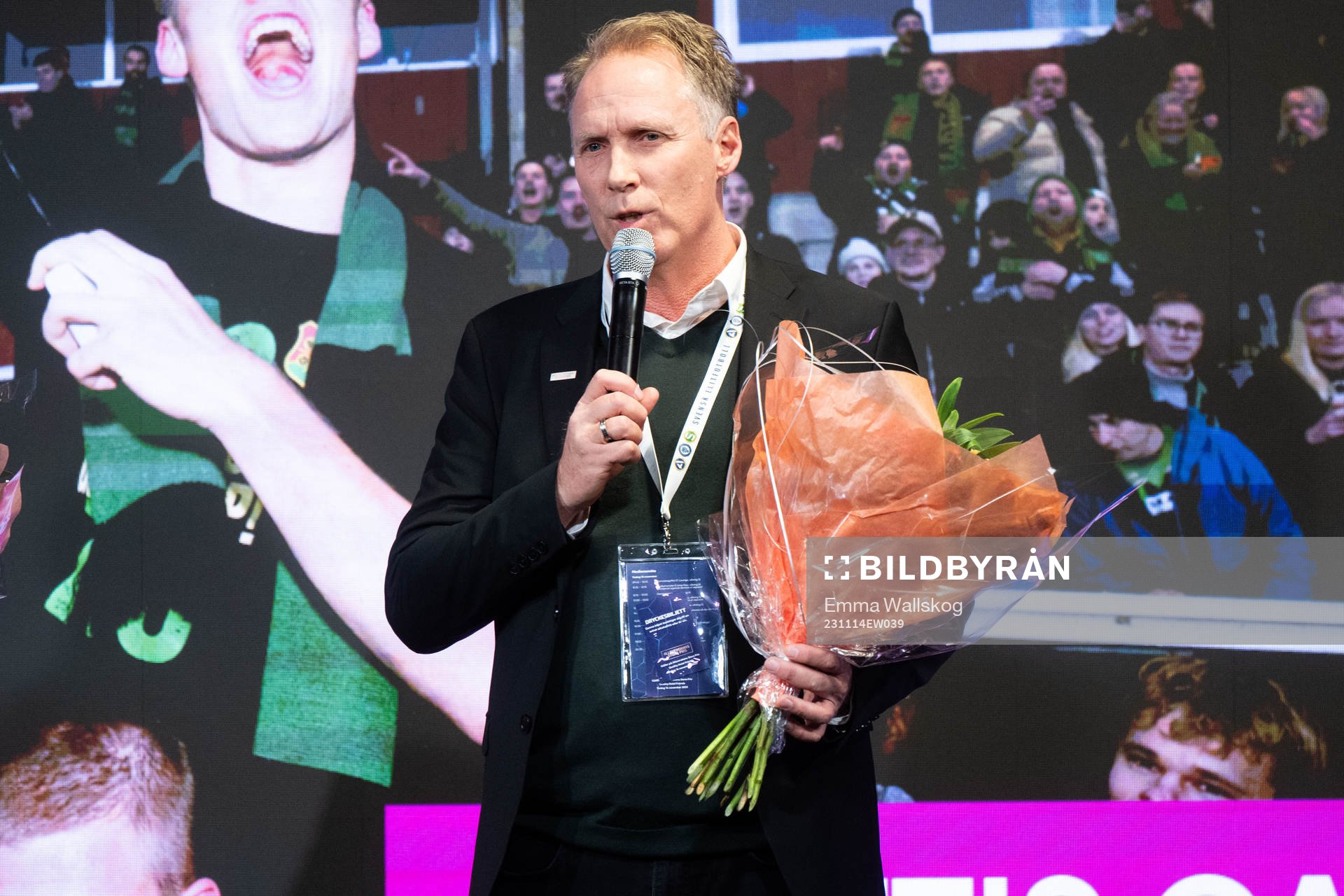 Magnus Sköldmark, Klubbchef GAIS, hyllas för avancemang till Allsvenskan under Allsvenskans Stora Pris den 14 november 2023 i Stockholm. 