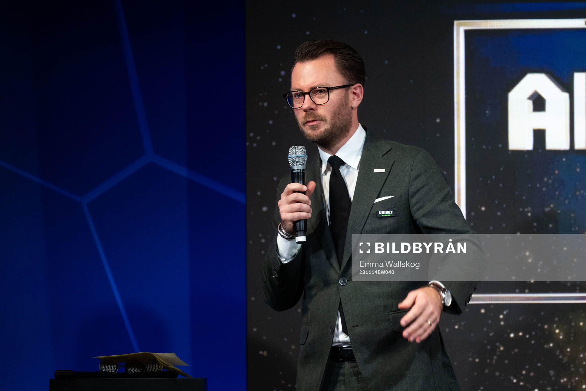 Anders Falk, Sponsorchef Unibet Sverige, under Allsvenskans Stora Pris den 14 november 2023 i Stockholm. 