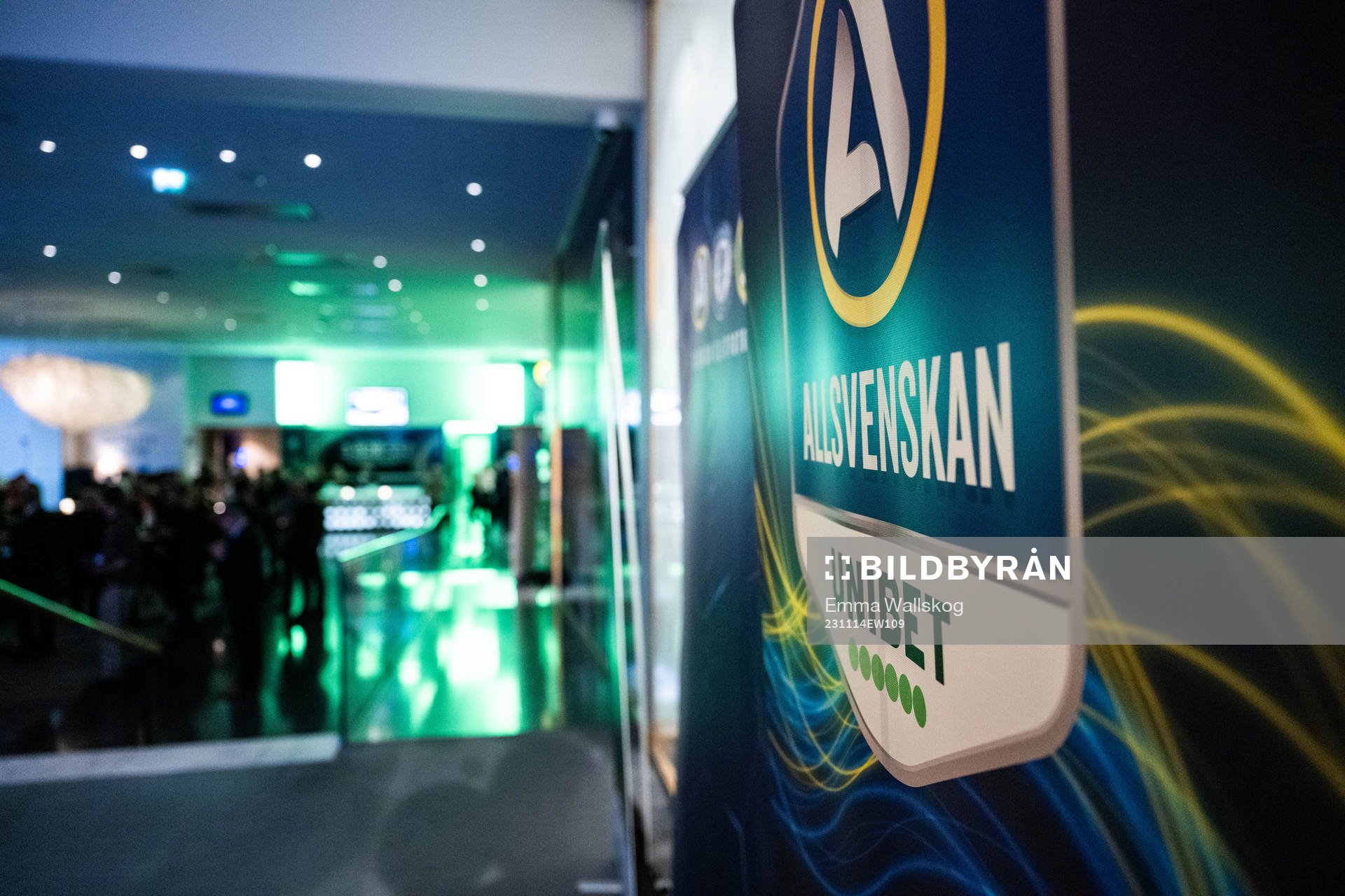 Reklam under Allsvenskans Stora Pris den 14 november 2023 i Stockholm. 
