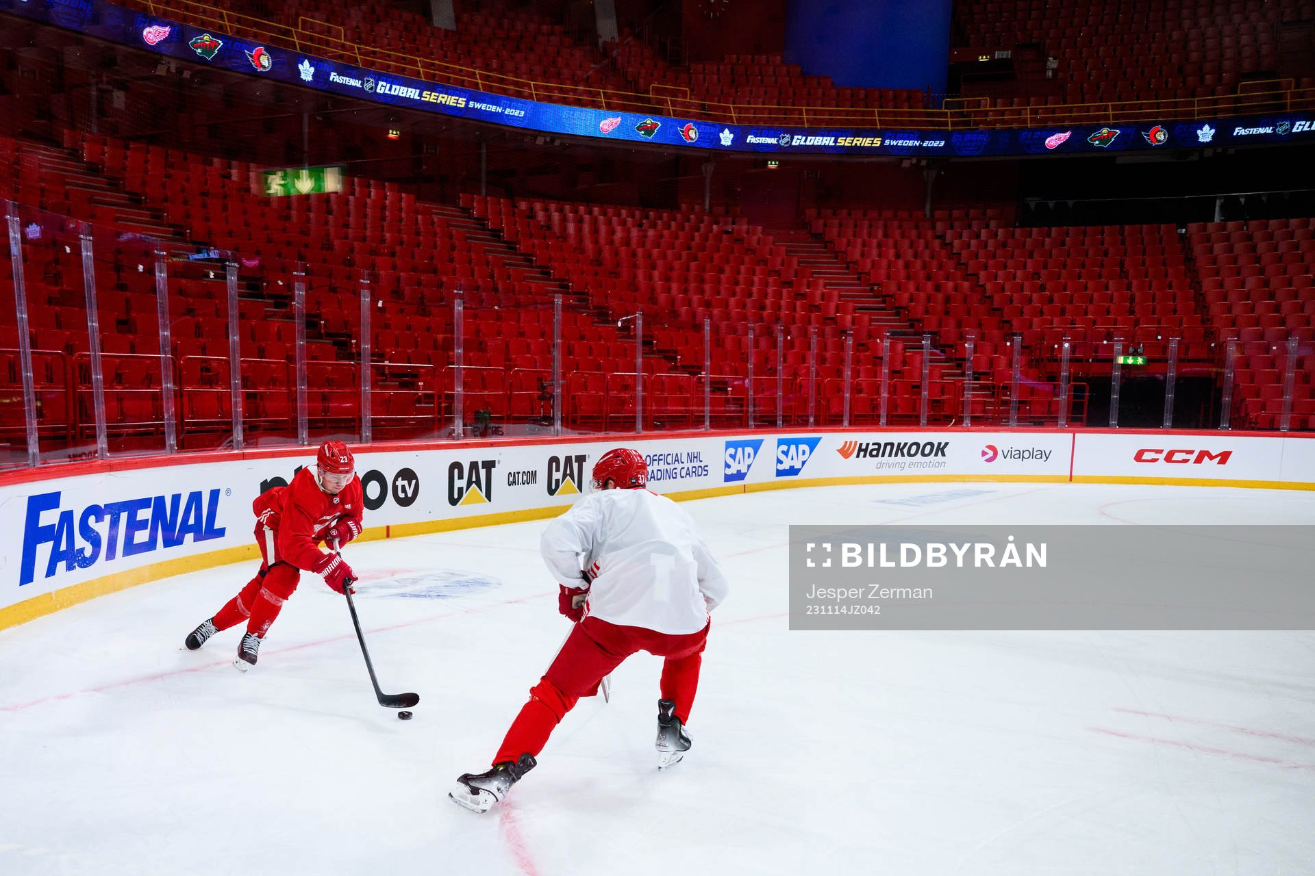 Lucas Raymond and J.T. Compher of Detroit Red Wings