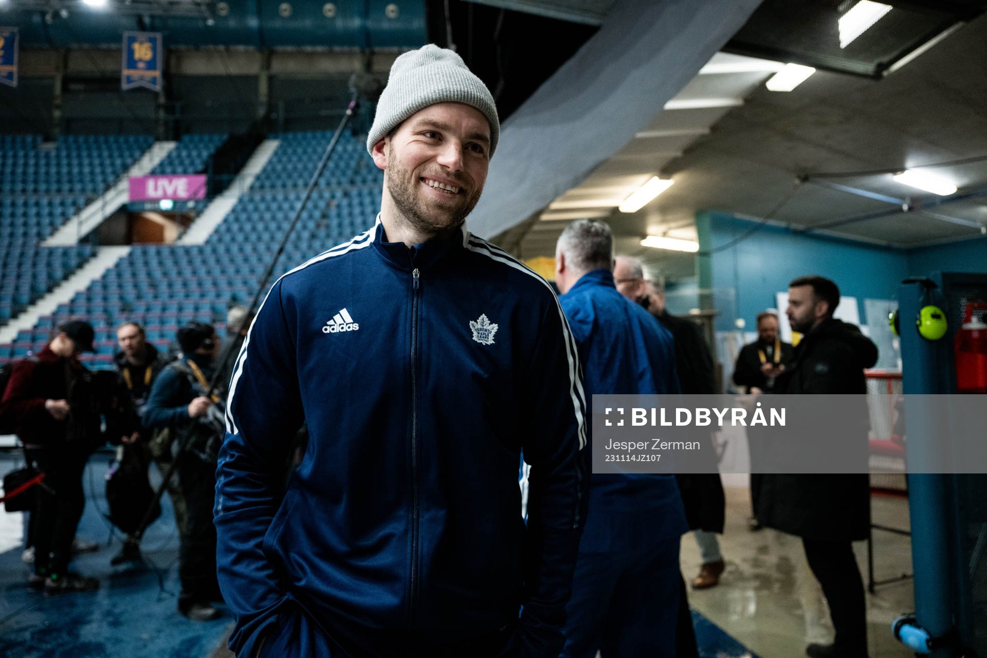 Calle Järnkrok of Toronto Maple Leafs speaks to media