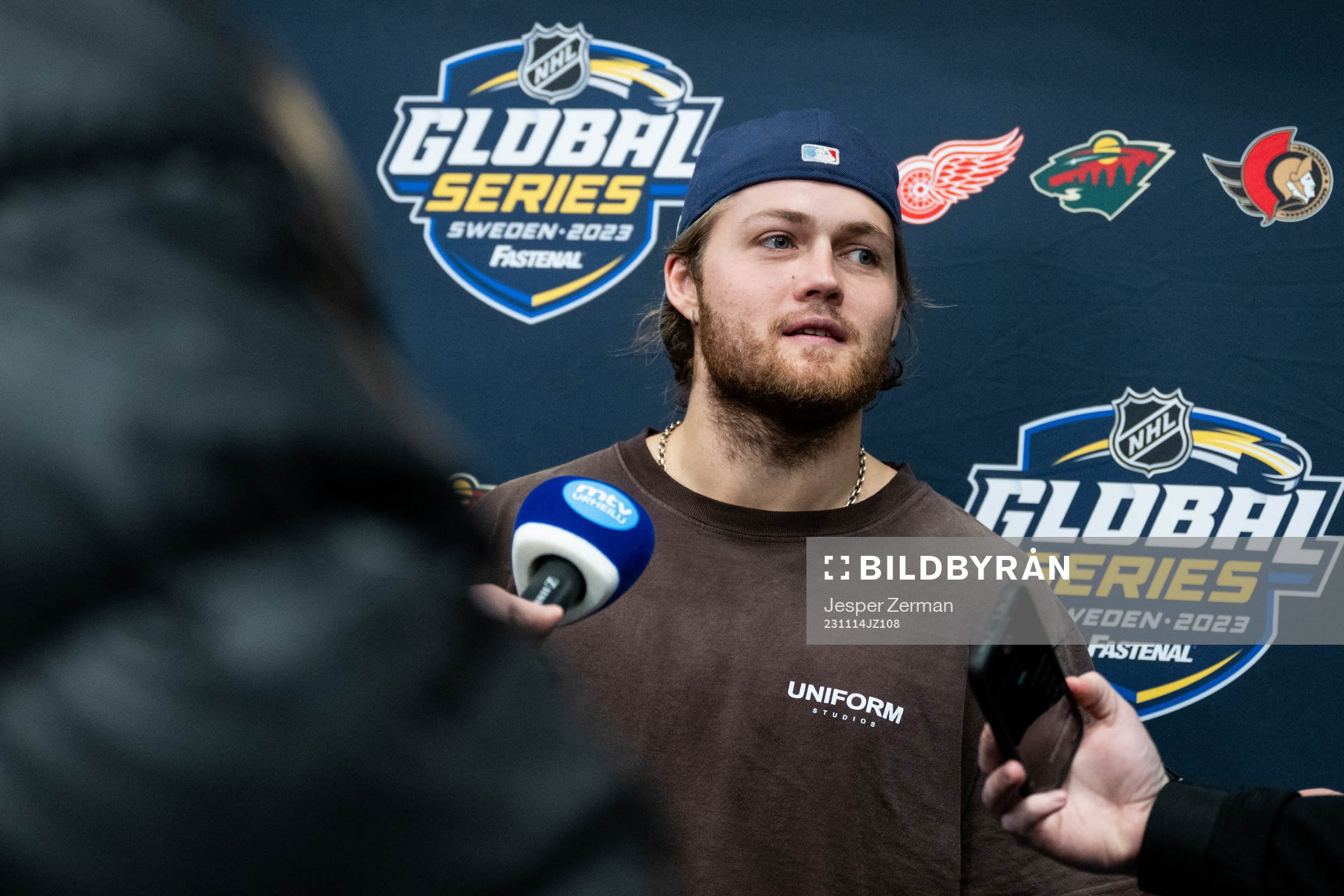 William Nylander of Toronto Maple Leafs speaks to media