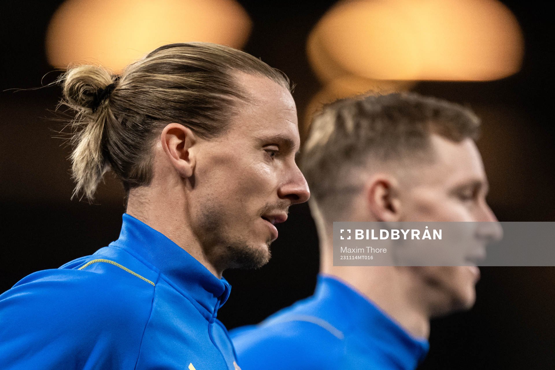 Niklas Hult and Emil Krafth of the Swedish national football team during a training session on November 14, 2023 in Stockholm. 