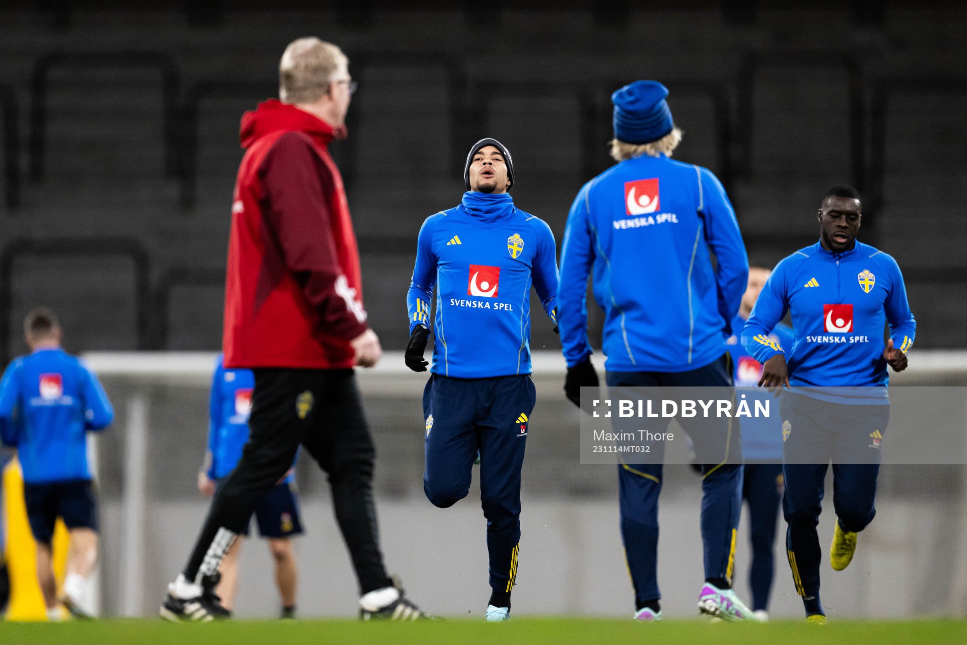 Robin Quaison of the Swedish national football team during a training session on November 14, 2023 in Stockholm.