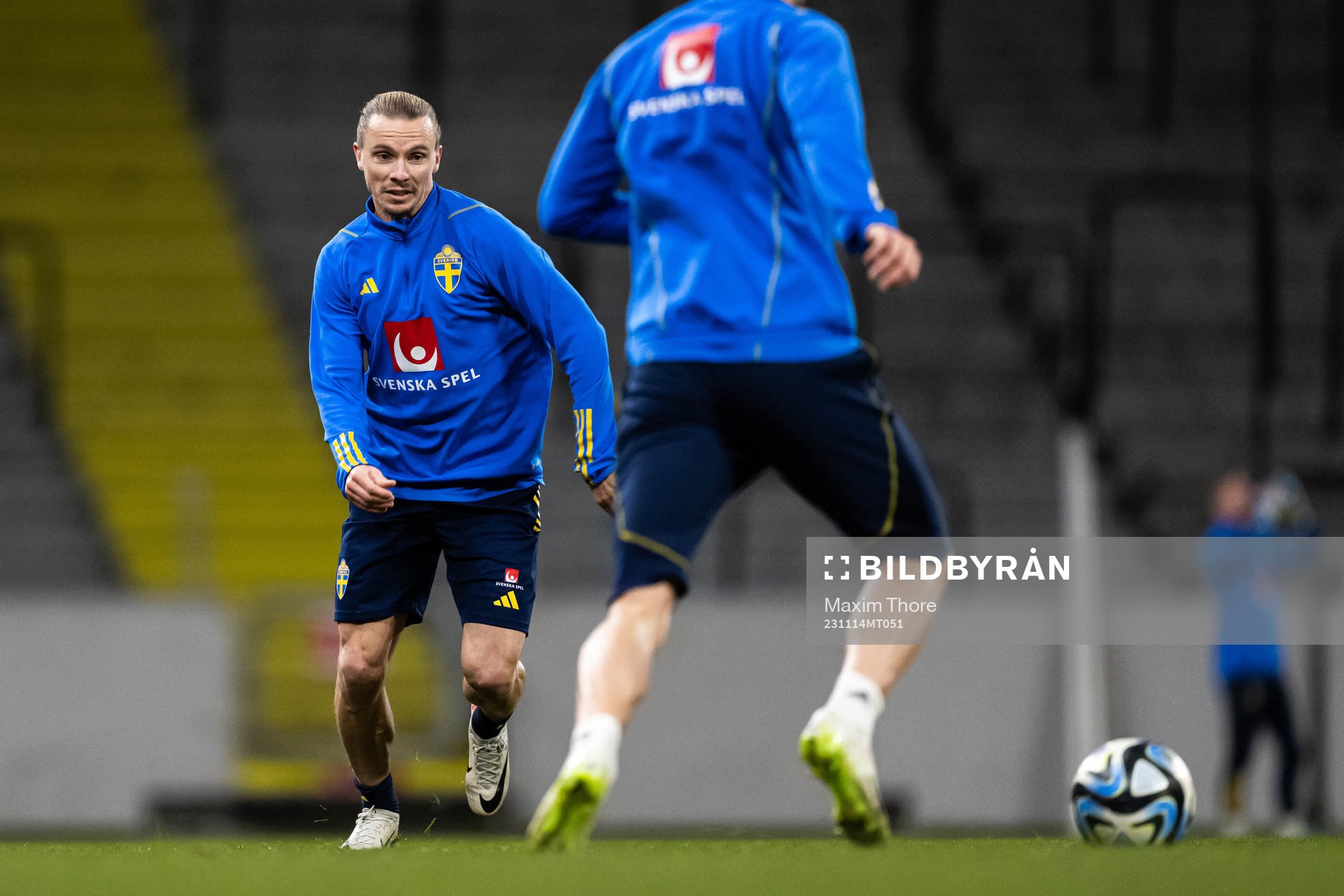 Niklas Hult of the Swedish national football team during a training session on November 14, 2023 in Stockholm.