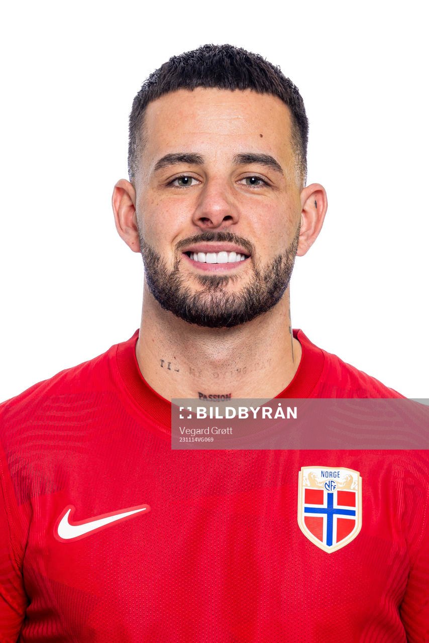 Aron Dønnum of the Norwegian national football team poses