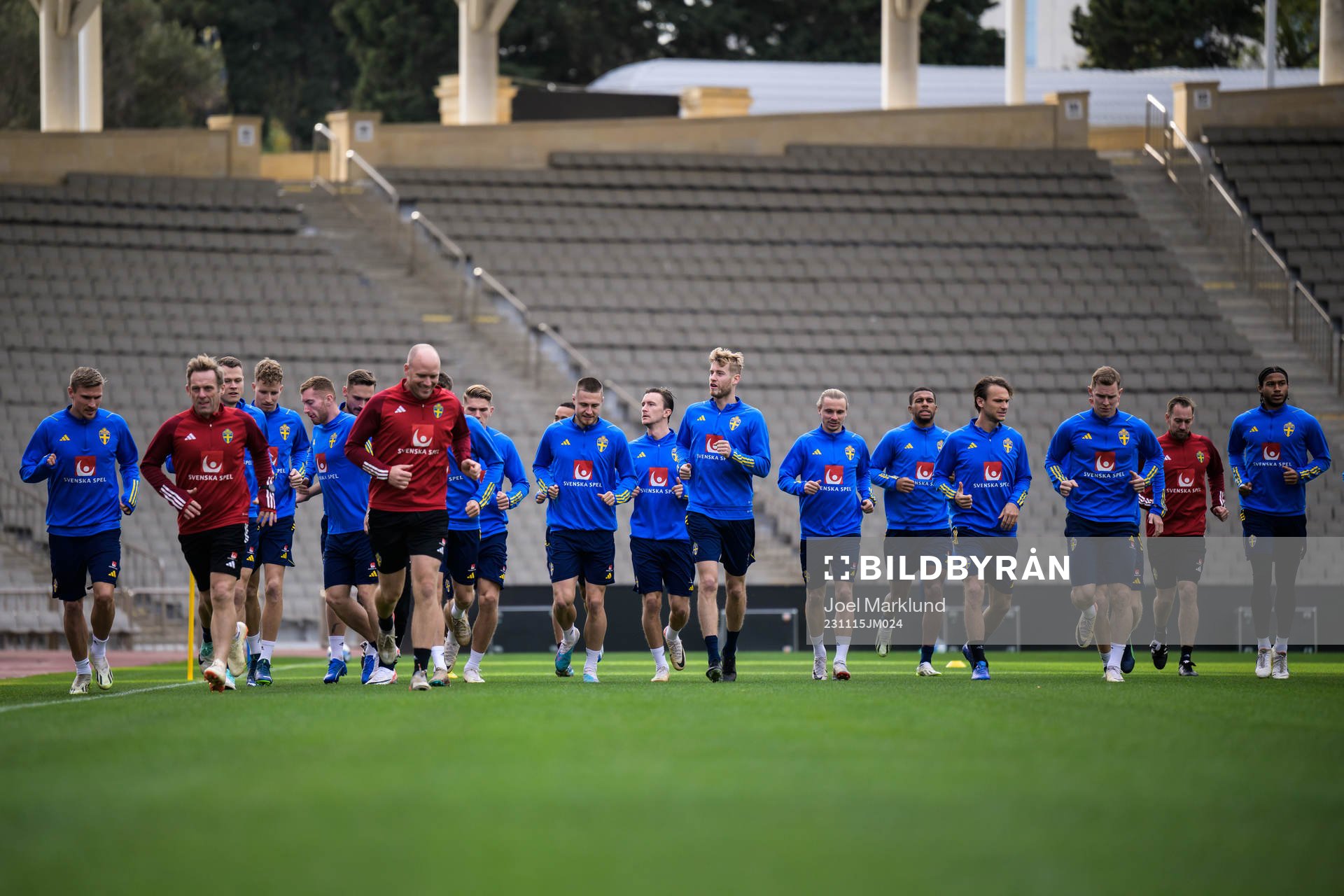 Filip Helander of the Swedish national football team with teammates during a training session on November 15, 2023 in Baku. 
