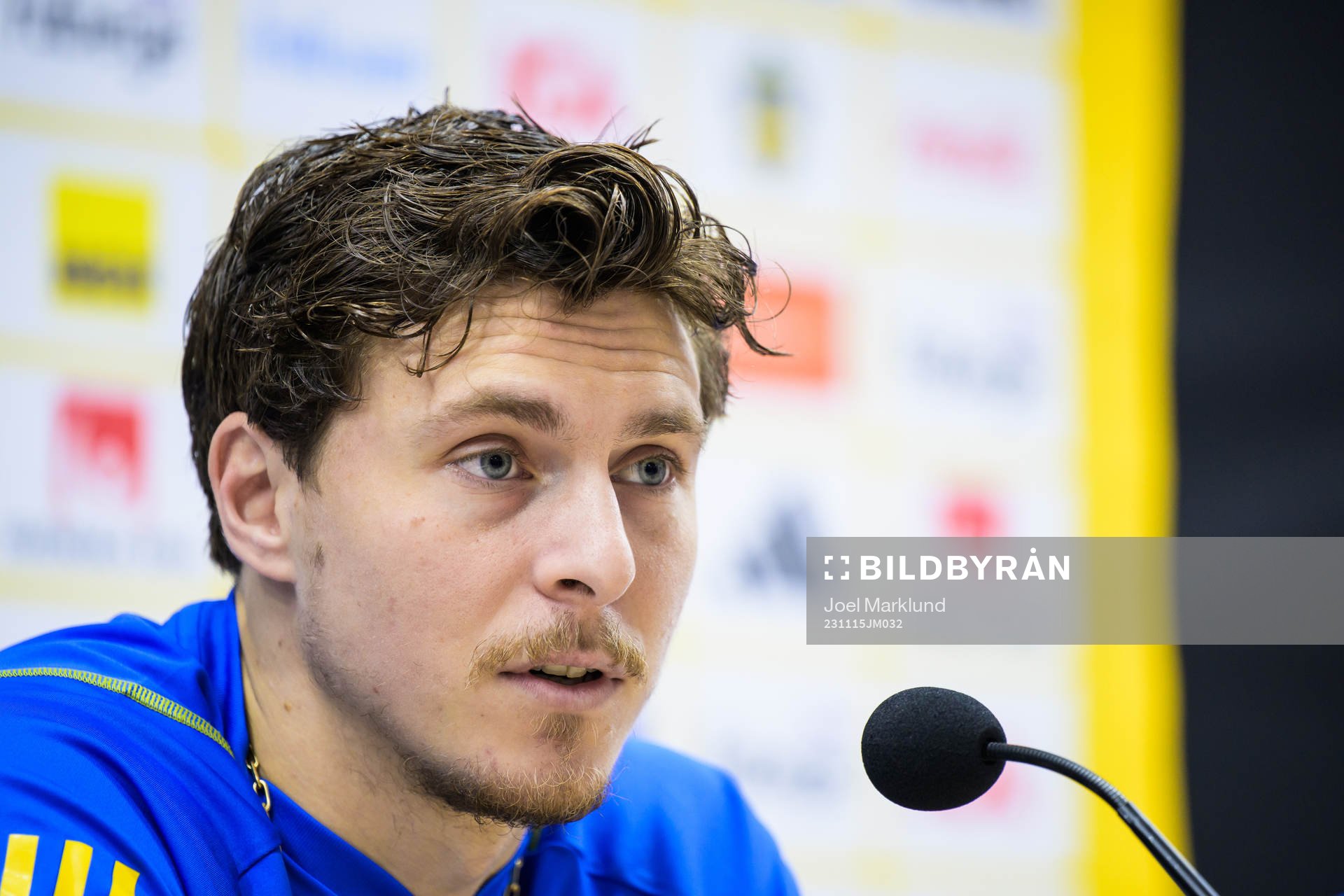Victor Nilsson Lindelöf of the Swedish national football team during a press conference on November 15, 2023 in Baku. 