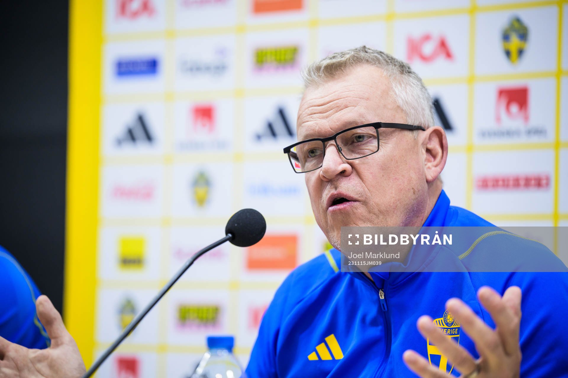Head coach Janne Andersson of the Swedish national football team during a press conference on November 15, 2023 in Baku. 