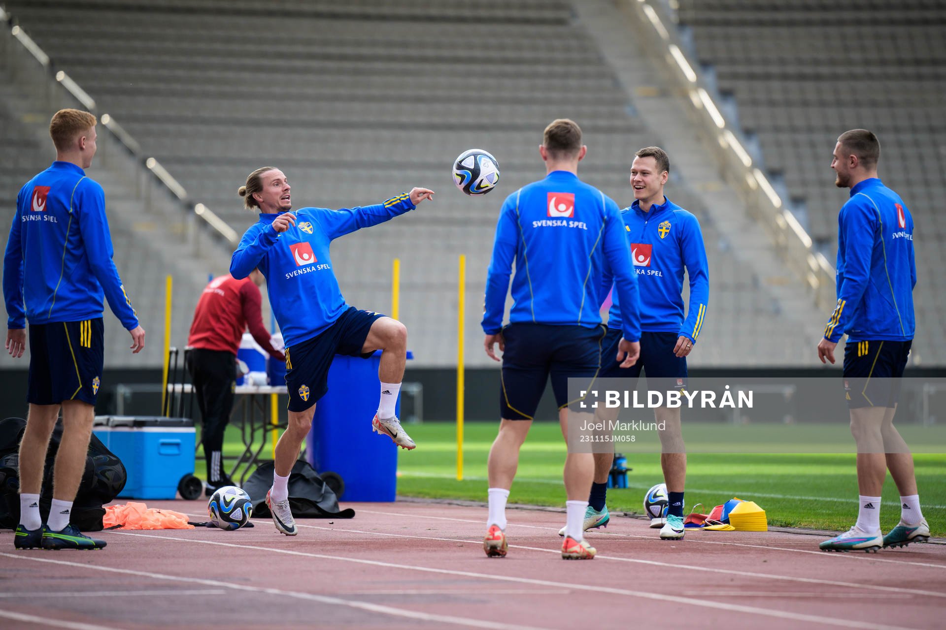 Hugo Larsson, Niklas Hult, Emil Krafth, Viktor Claesson and Mattias Svanberg of the Swedish national football team during a training session on November 15, 2023 in Baku.