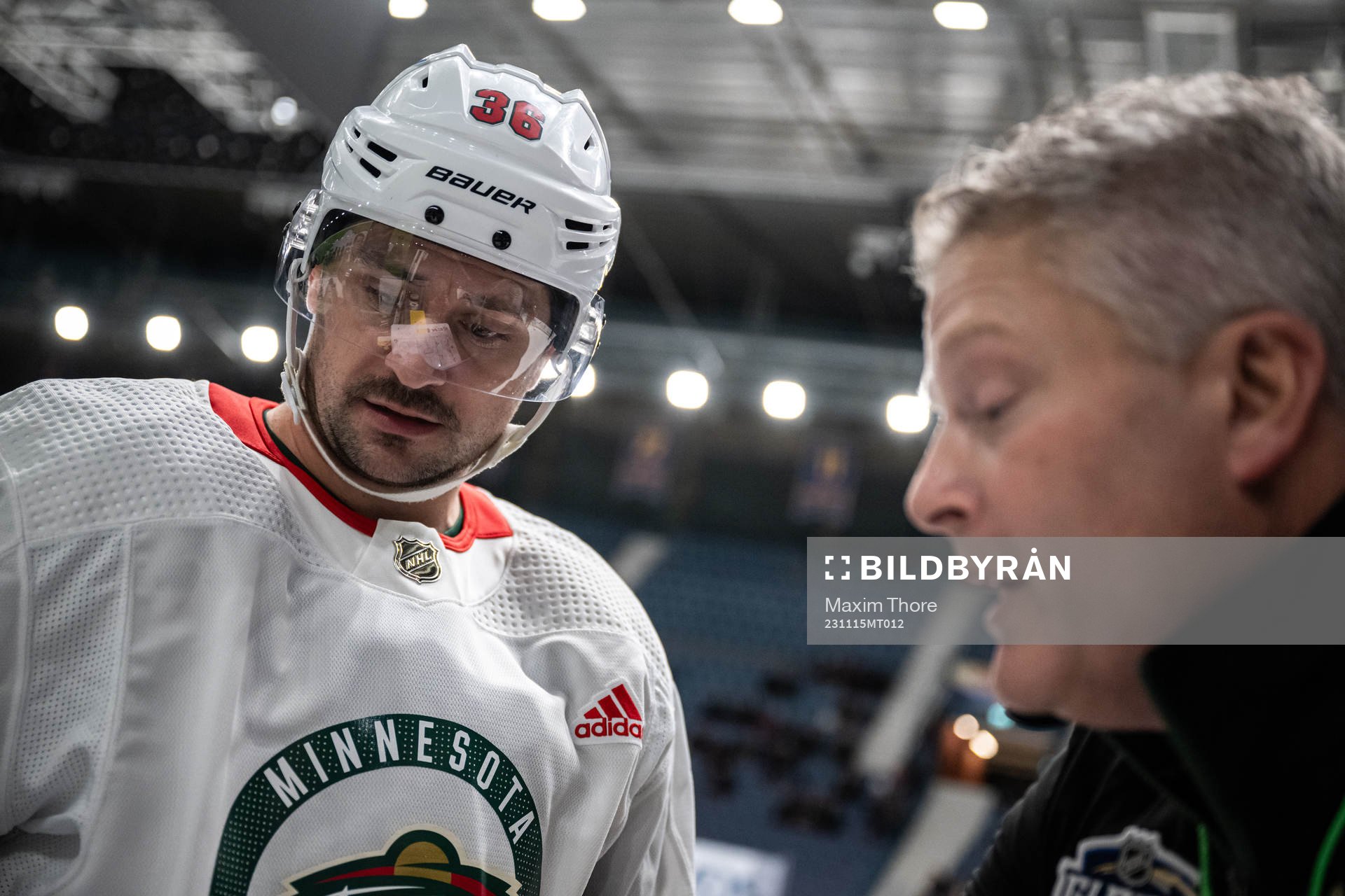 Mats Zuccarello and assistant coach Bob Woods of the