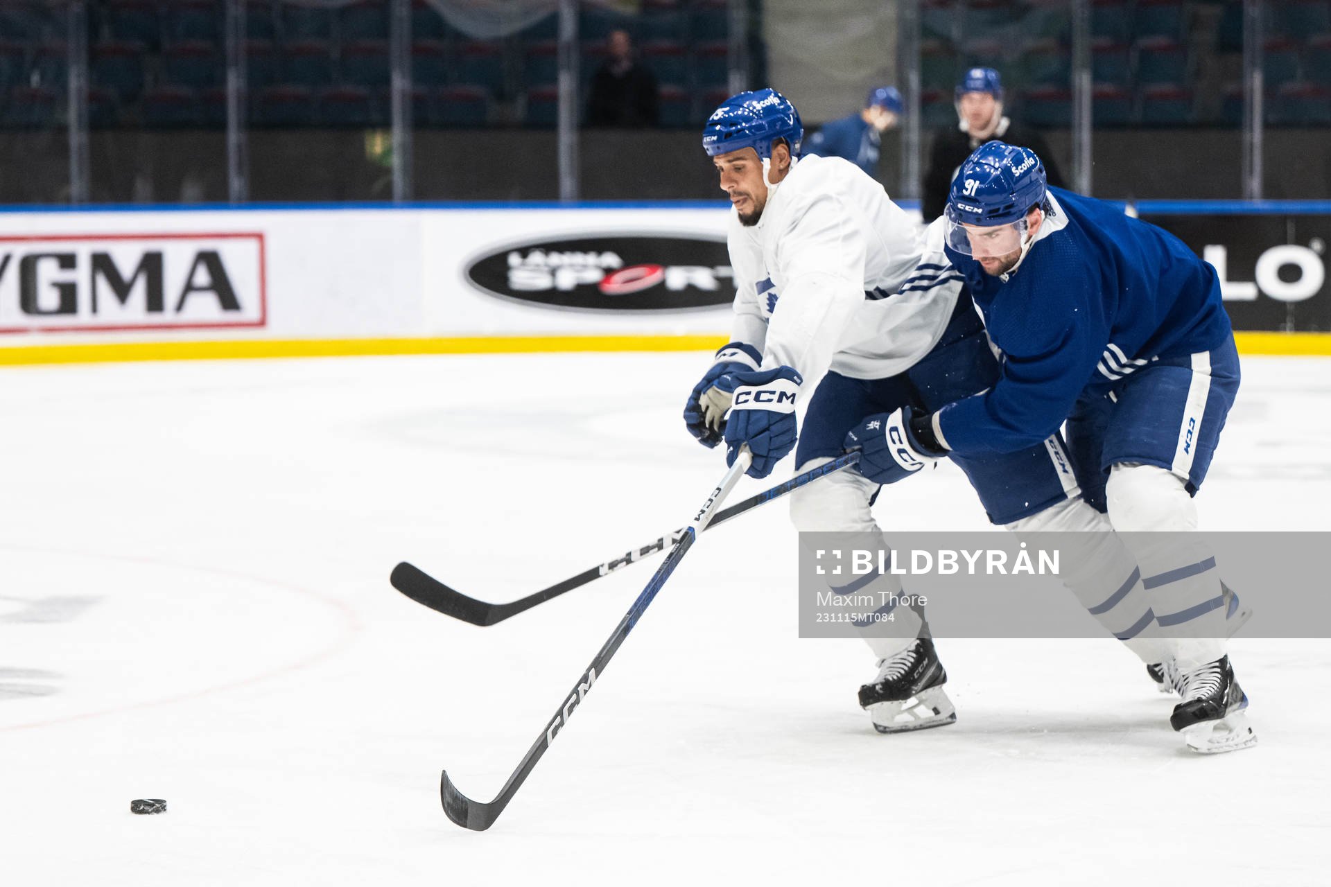 Ryan Reaves and John Tavares of Toronto Maple Leafs