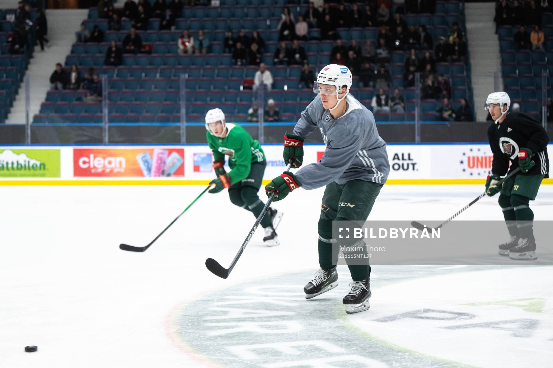 Joel Eriksson Ek of Minnesota Wild at a practice session