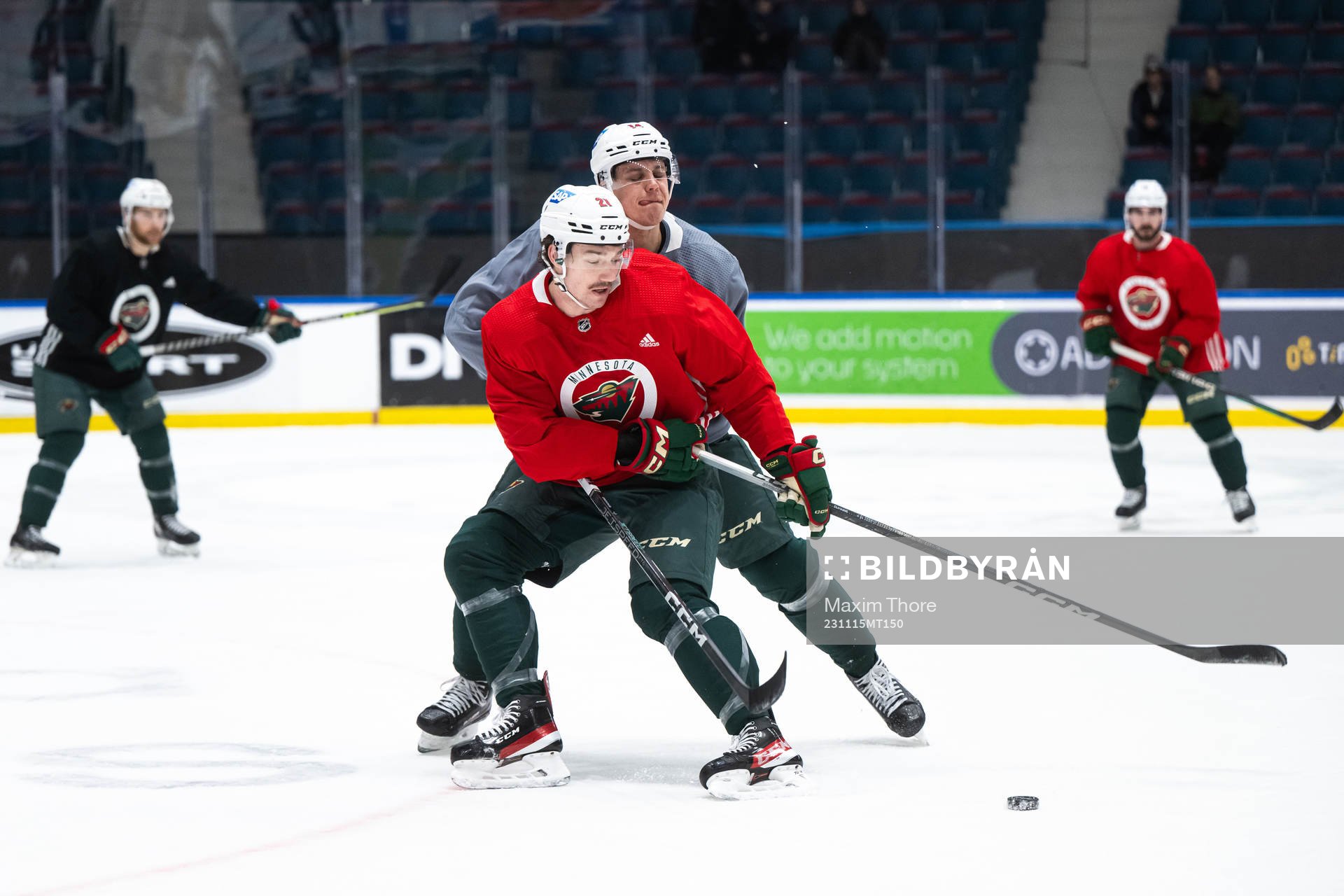 Brandon Duhaime and Joel Eriksson Ek of Minnesota Wild at a