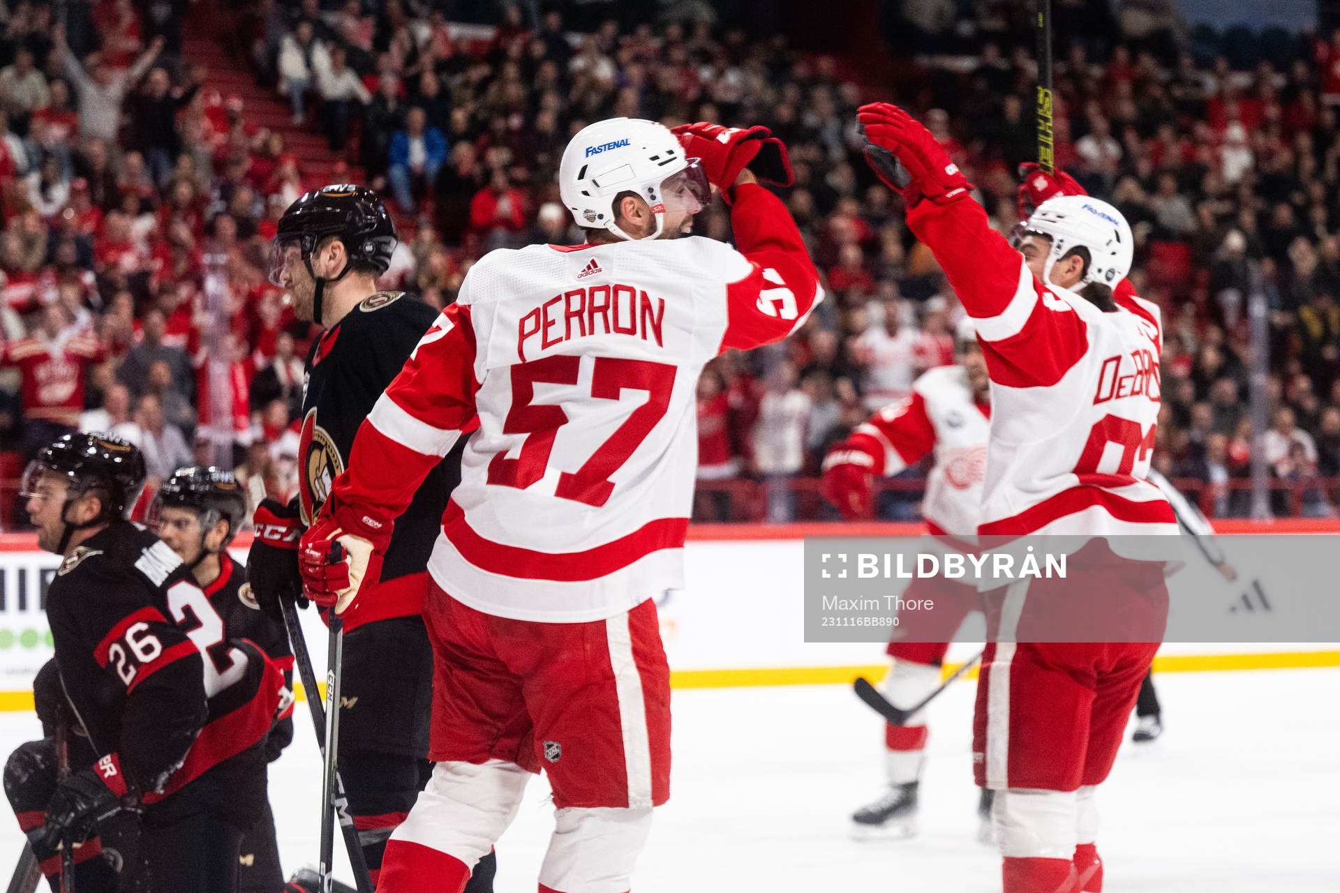 David Perron of Detroit Red Wings celebrates