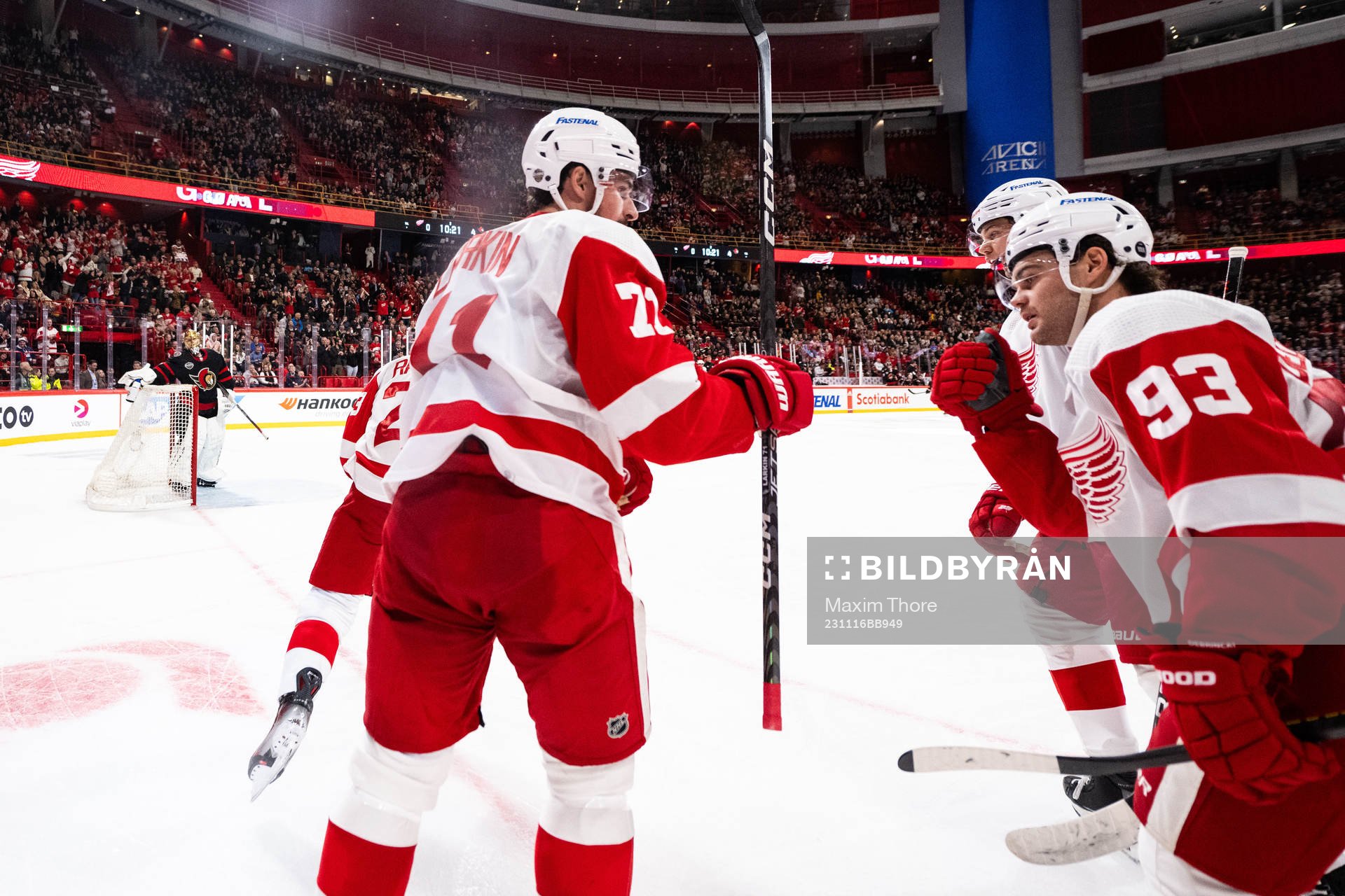 Moritz Seider and Alex DeBrincat of Detroit Red Wings