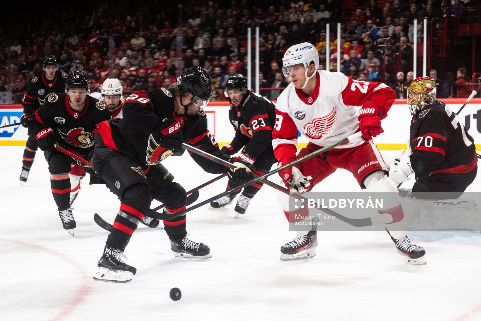 Erik Brännström of Ottawa Senators and Lucas Raymond of