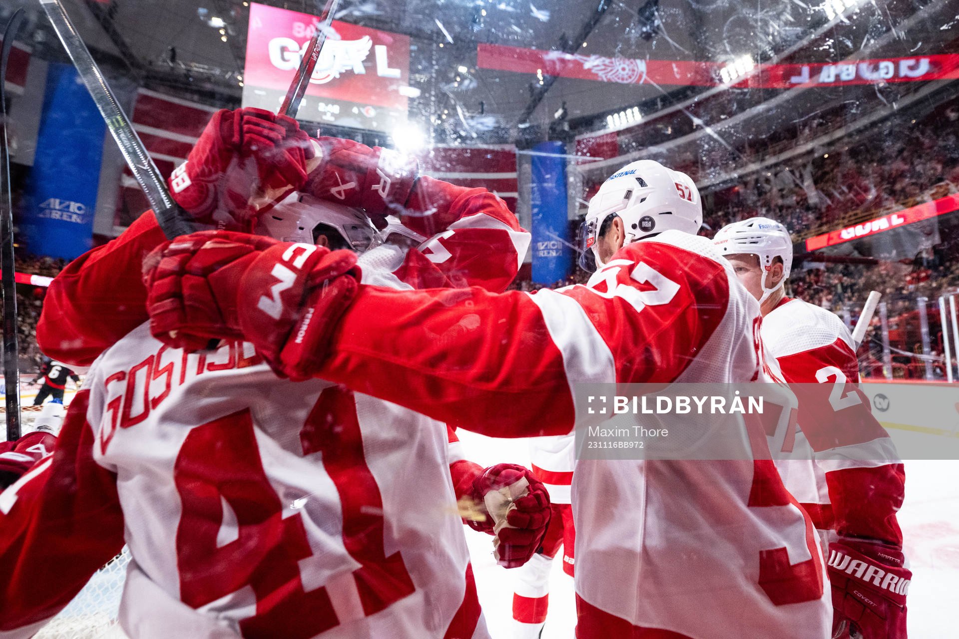 Shayne Gostisbehere of Detroit Red Wings celebrates with