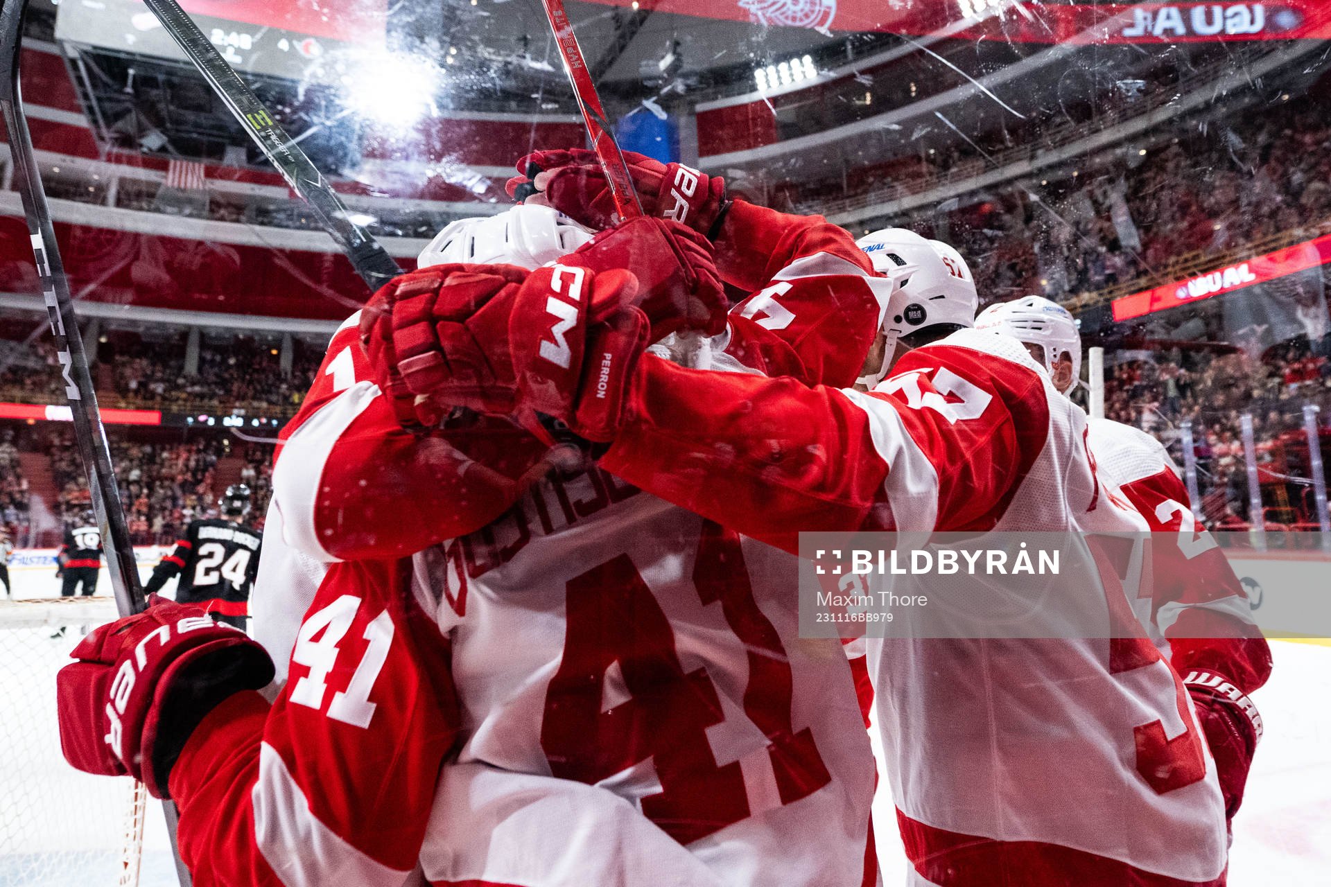 Shayne Gostisbehere of Detroit Red Wings celebrates with