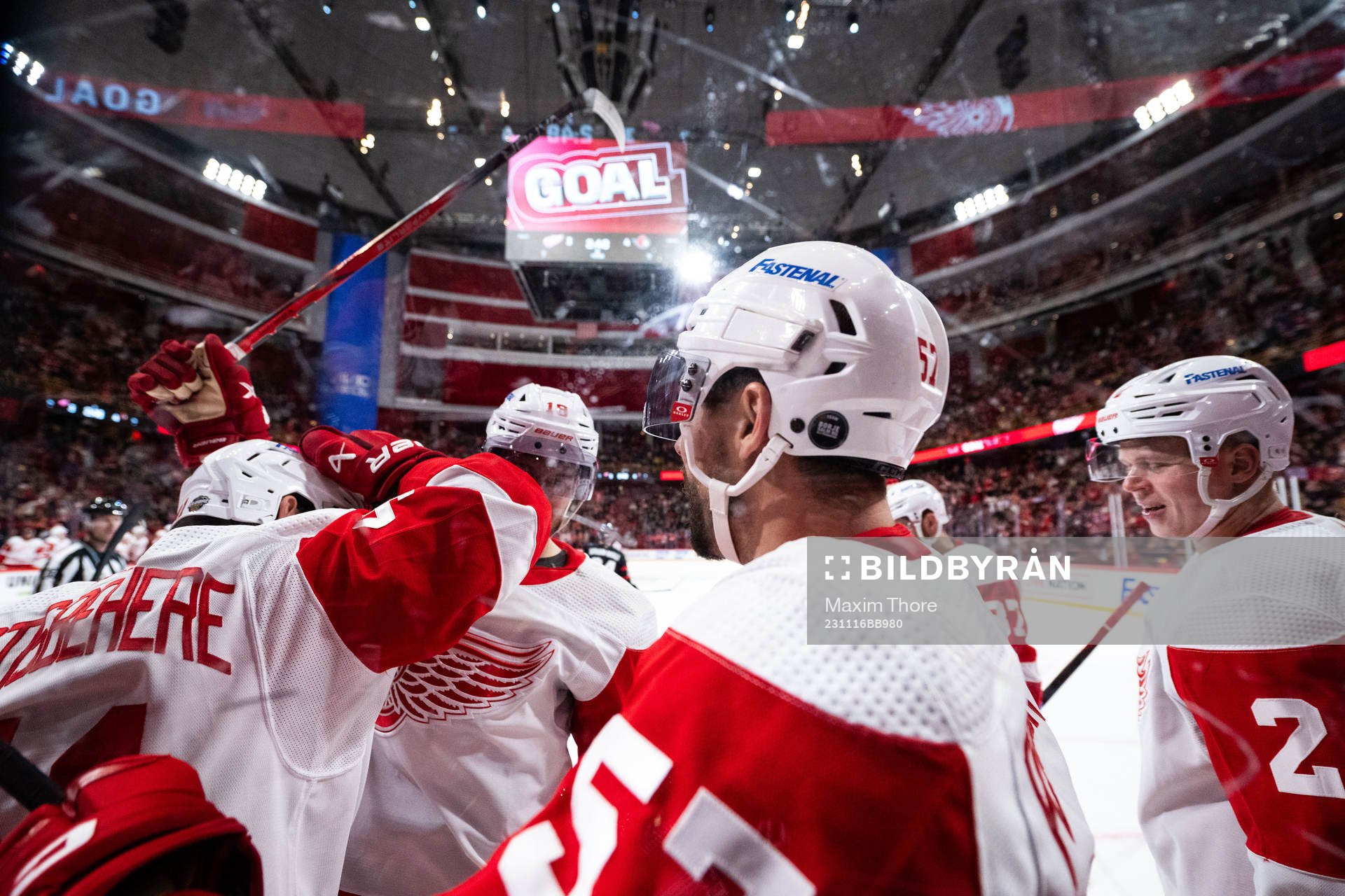 Shayne Gostisbehere of Detroit Red Wings celebrates with