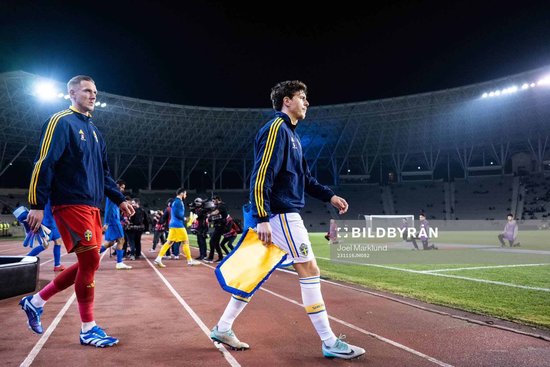 Goalkeeper Robin Olsen and Victor Nilsson Lindelöf of