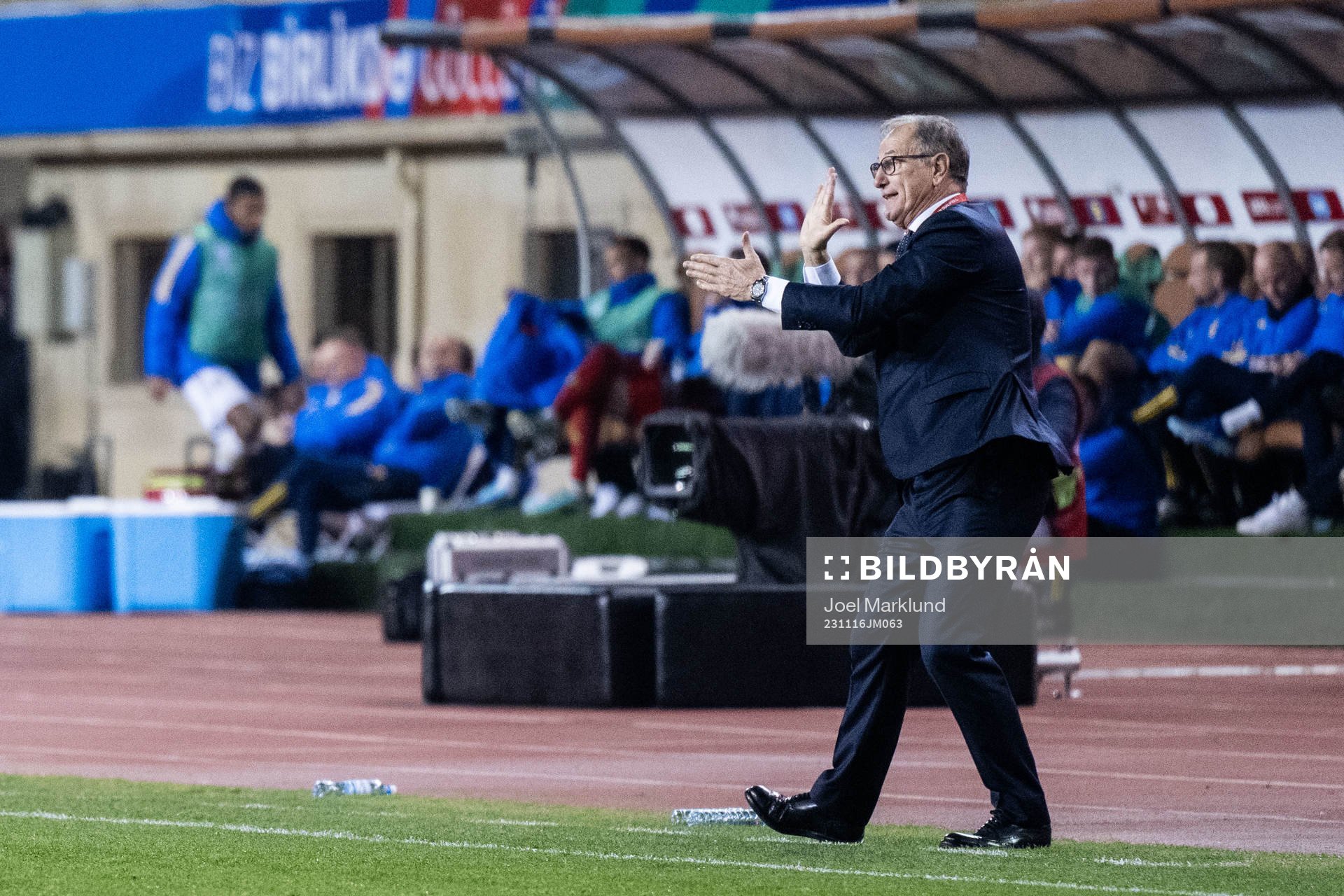 Head coach Giovanni de Biasi of Azerbaijan during the UEFA Euro Qualifier football match between Azerbaijan and Sweden on November 16, 2023 in Baku.
