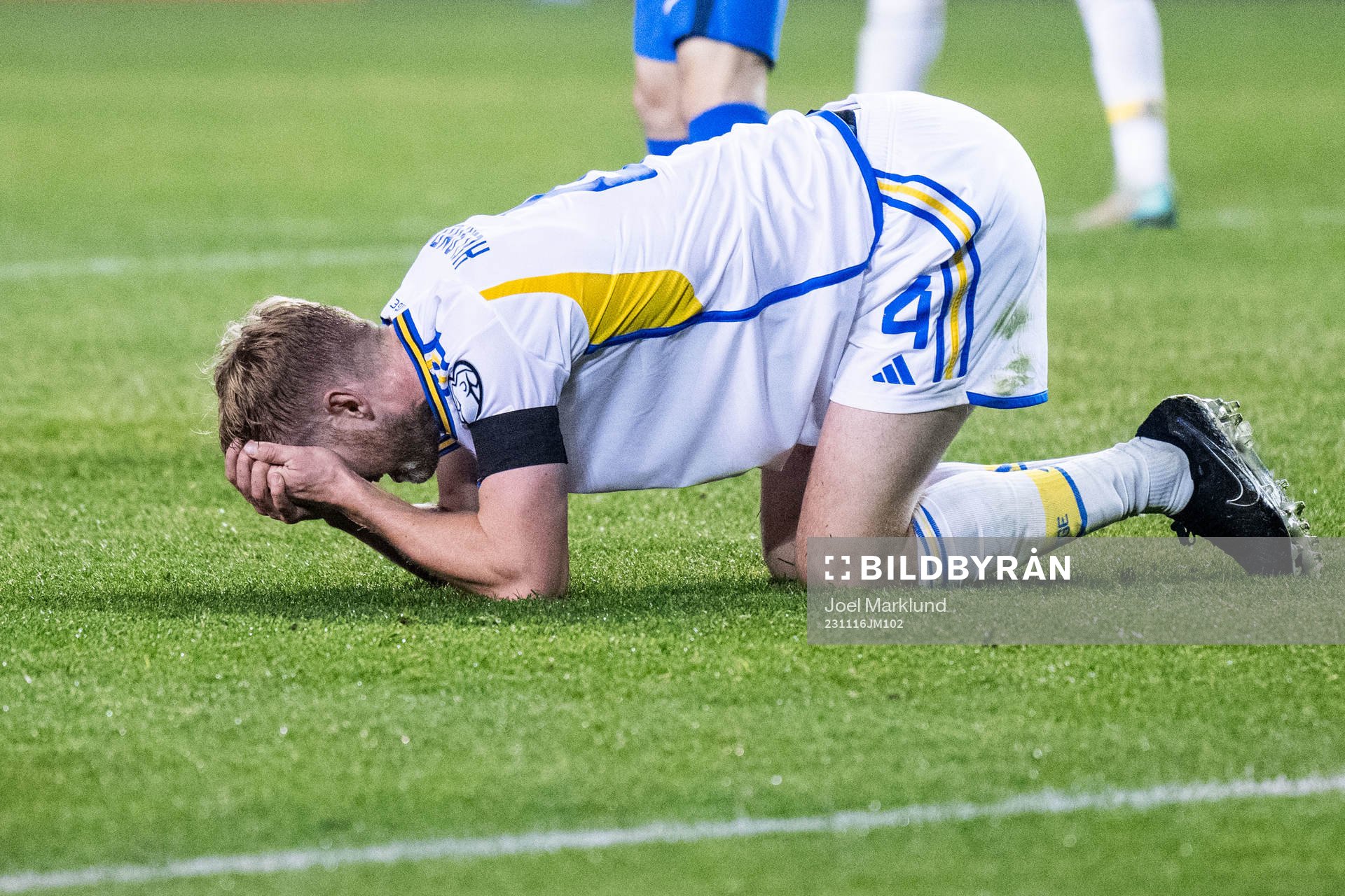 Filip Helander of Sweden in pain