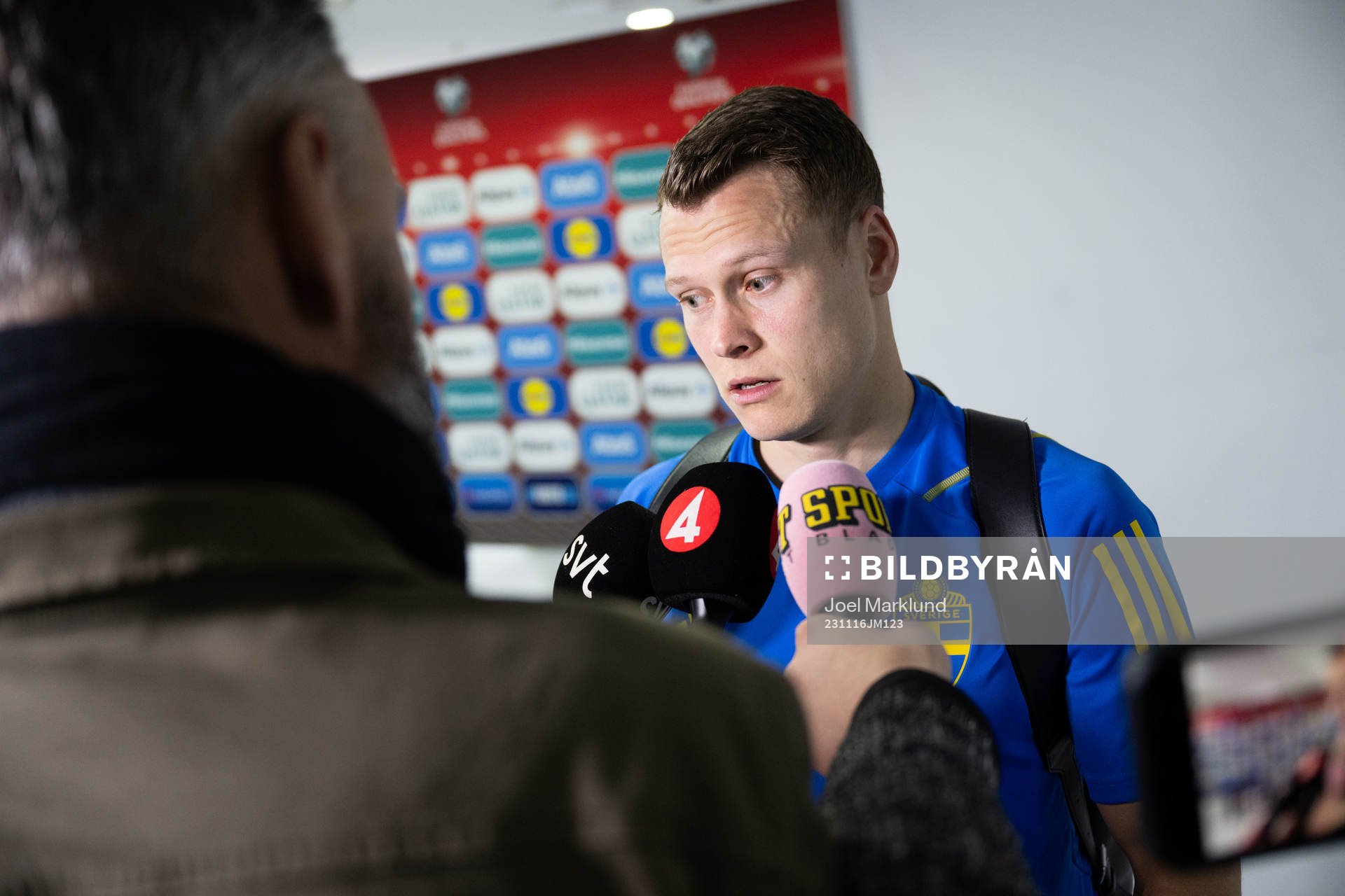 Viktor Claesson of Sweden in mixed zone