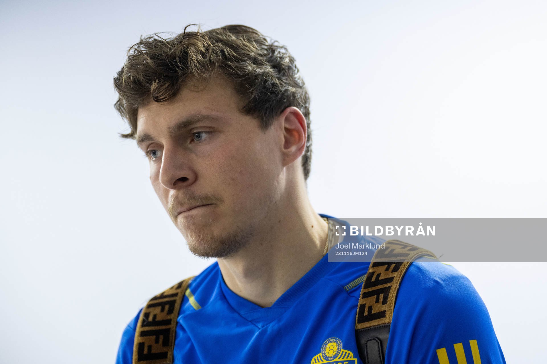 Victor Nilsson Lindelöf of Sweden in mixed zone