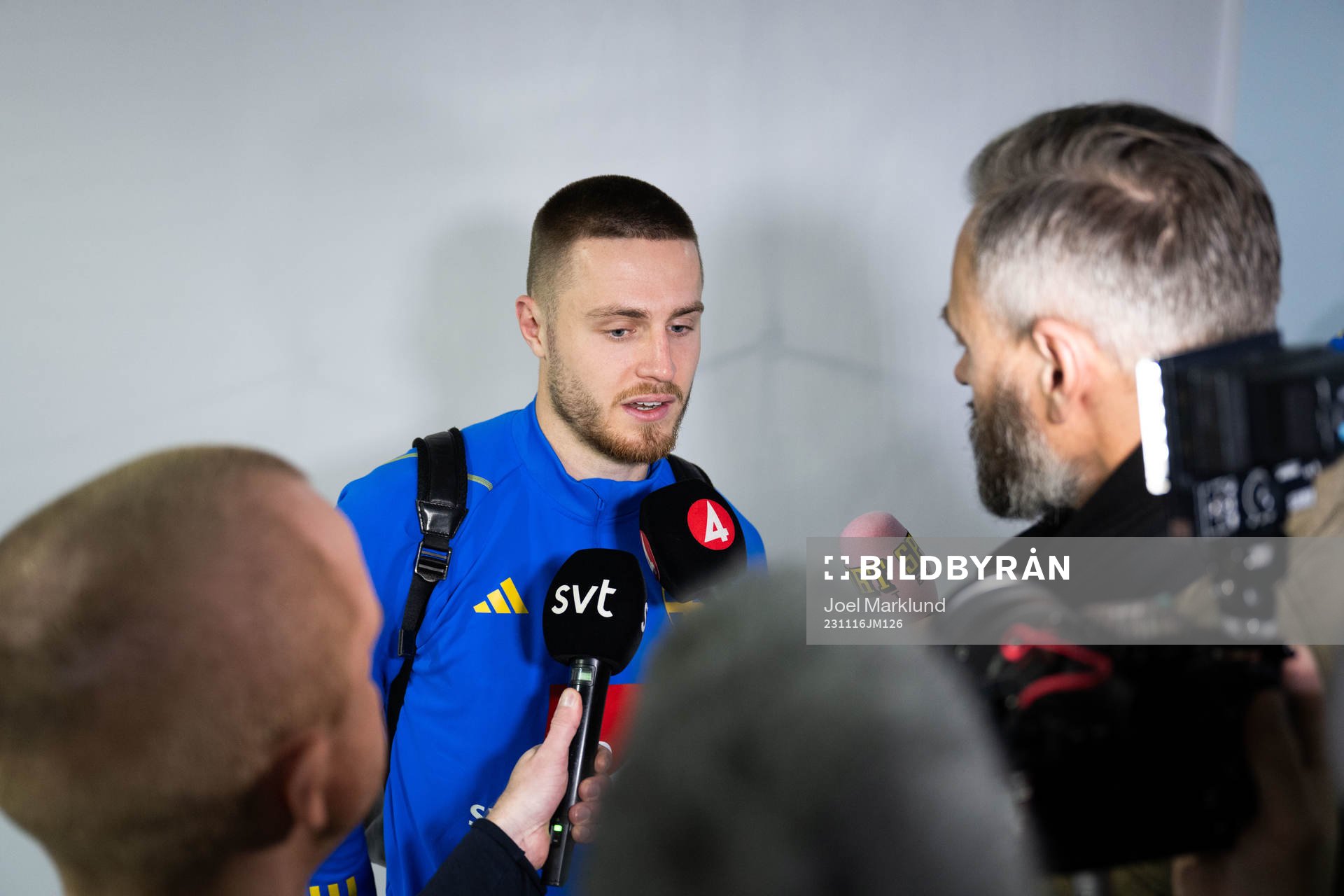 Mattias Svanberg of Sweden in mixed zone