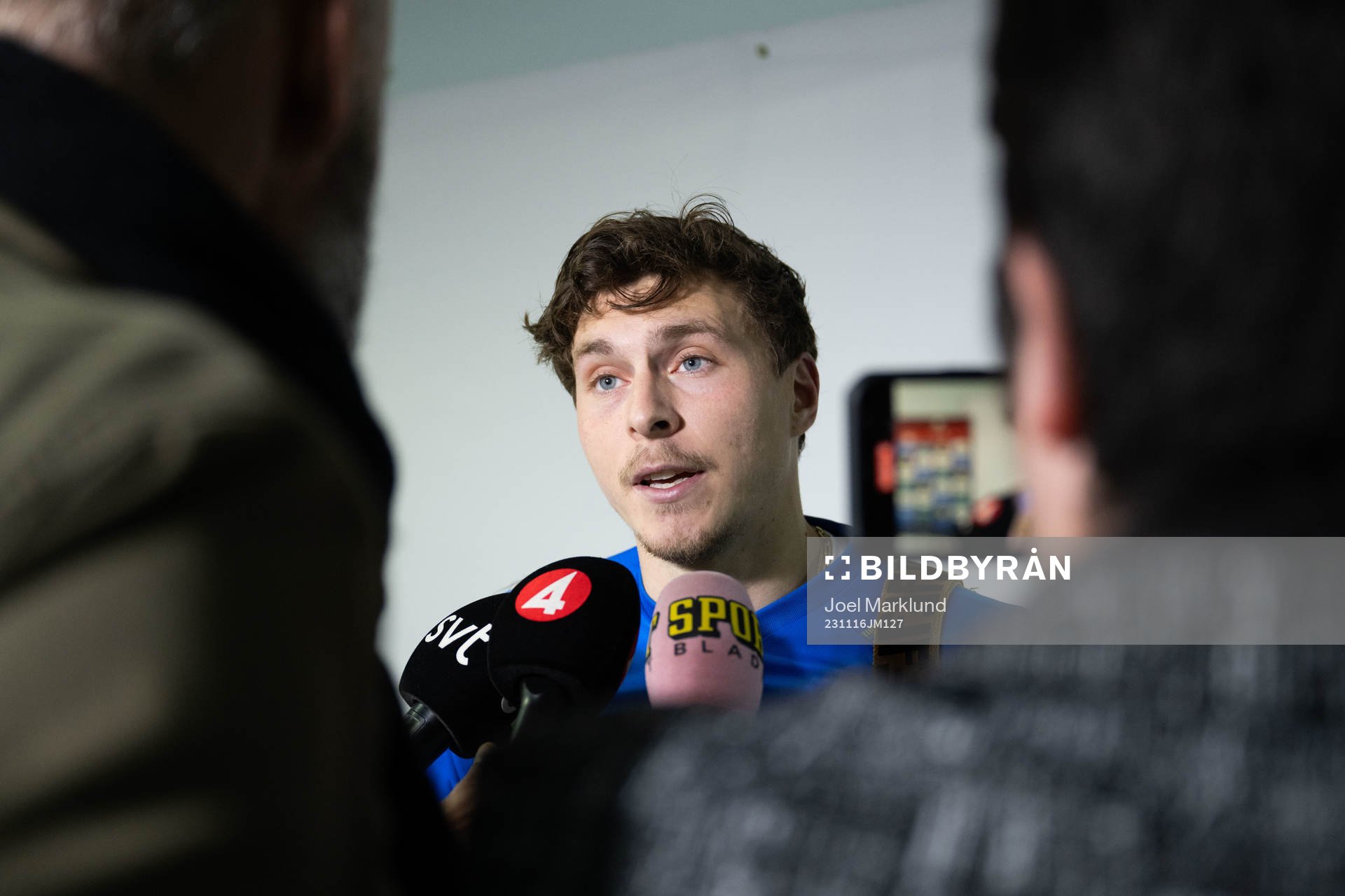 Victor Nilsson Lindelöf of Sweden in mixed zone