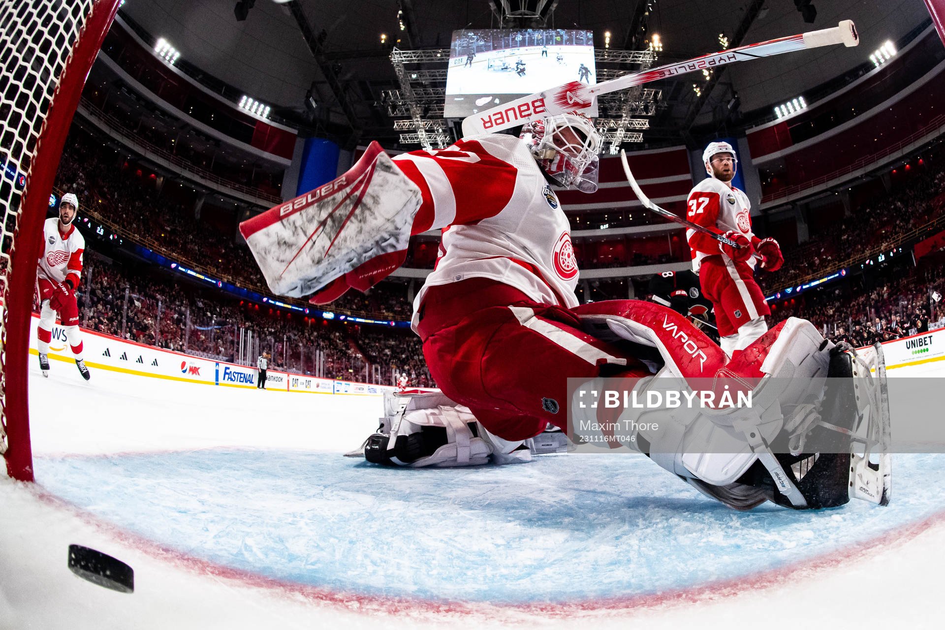 Goaltender James Reimer of Detroit Red Wings looks dejected