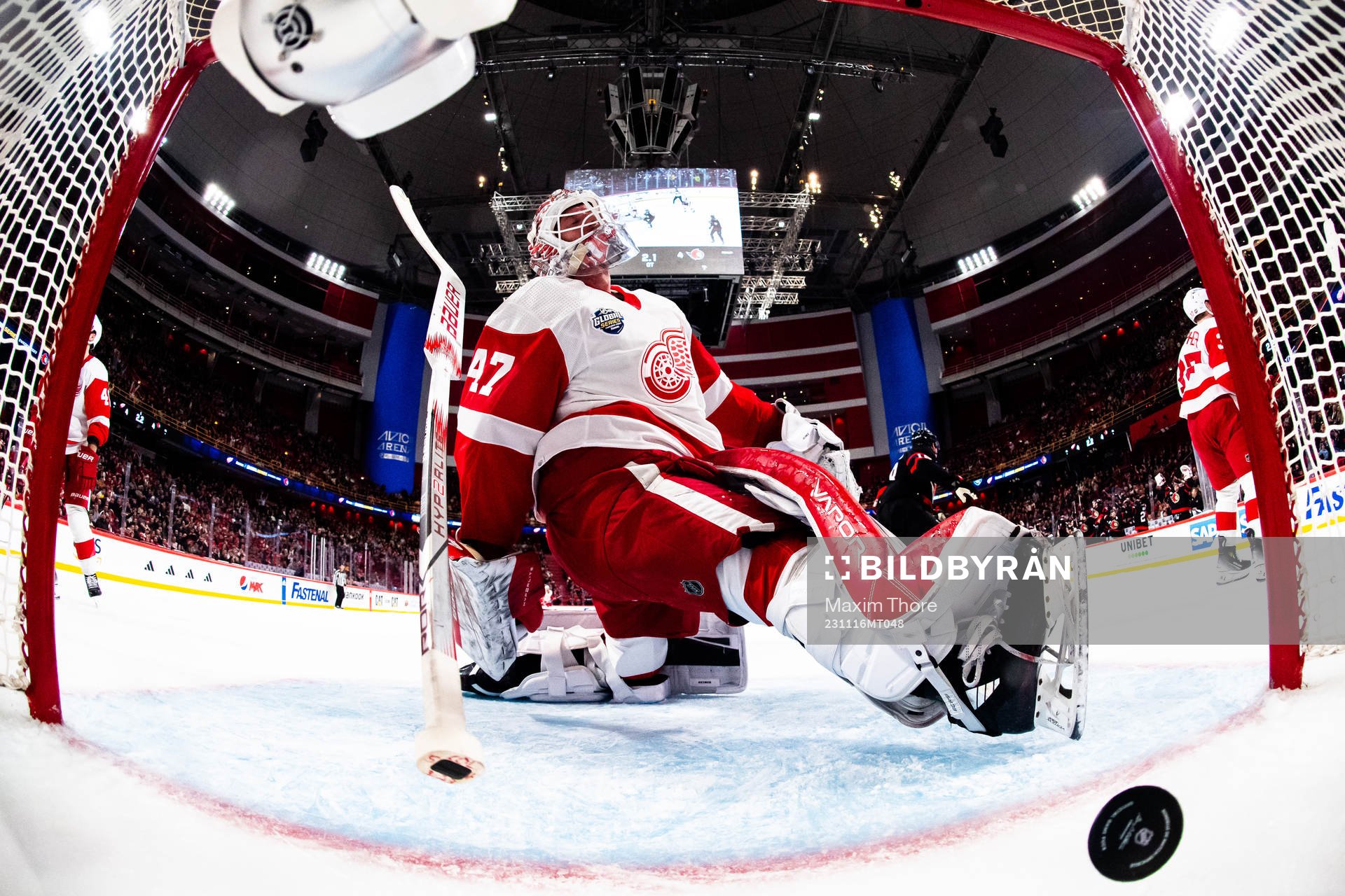 Goaltender James Reimer of Detroit Red Wings looks dejected