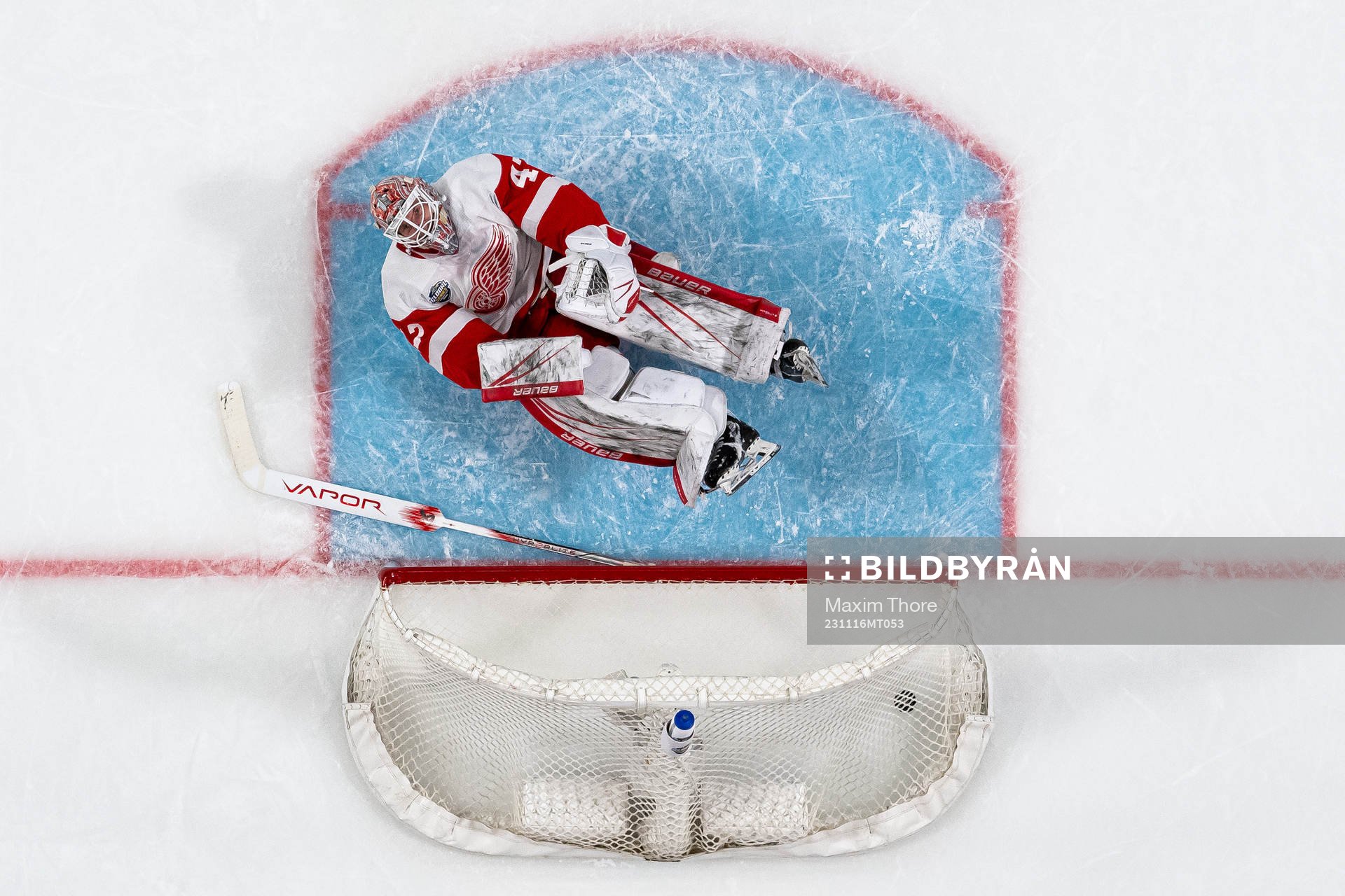 Goaltender James Reimer of Detroit Red Wings looks dejected