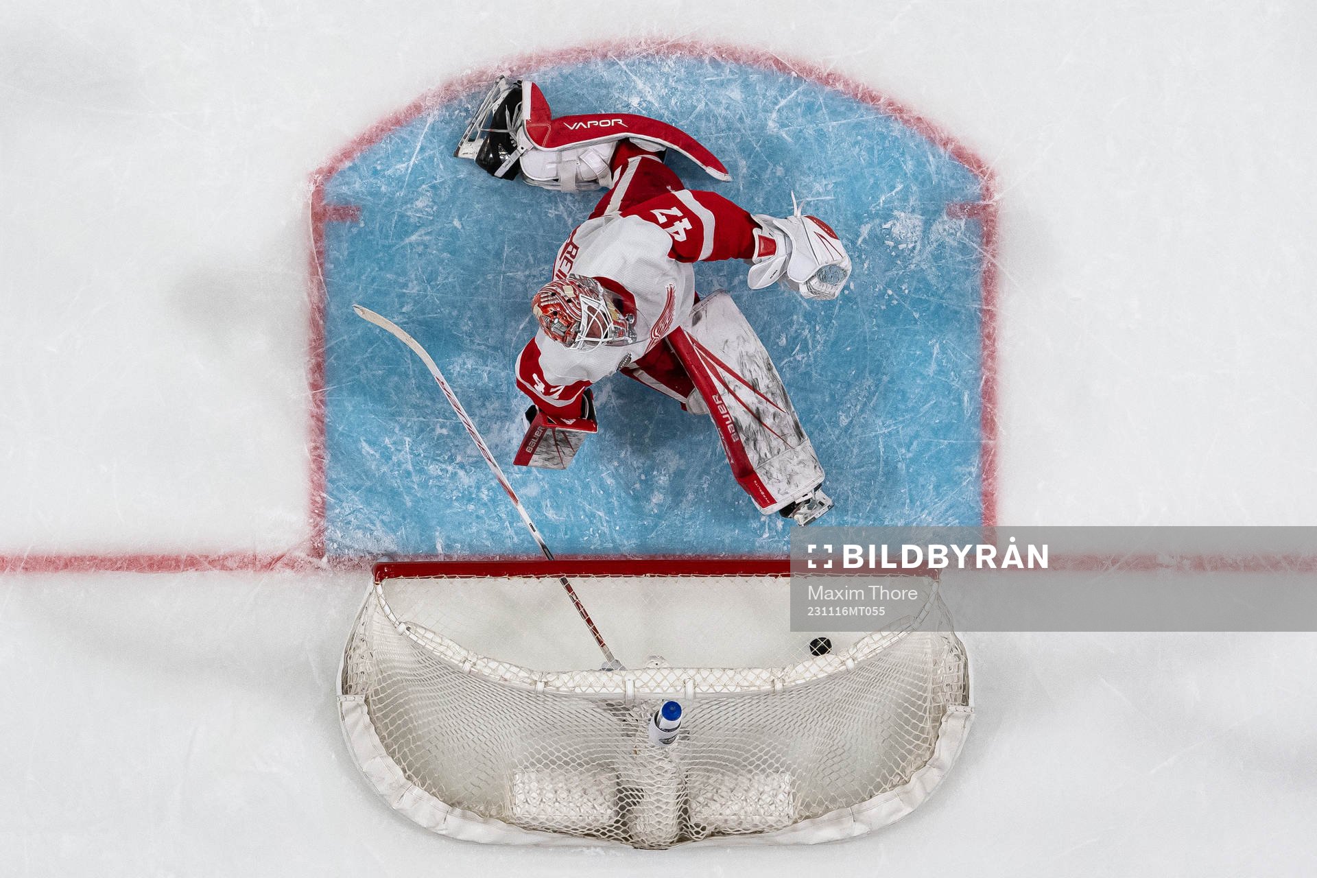Goaltender James Reimer of Detroit Red Wings looks dejected